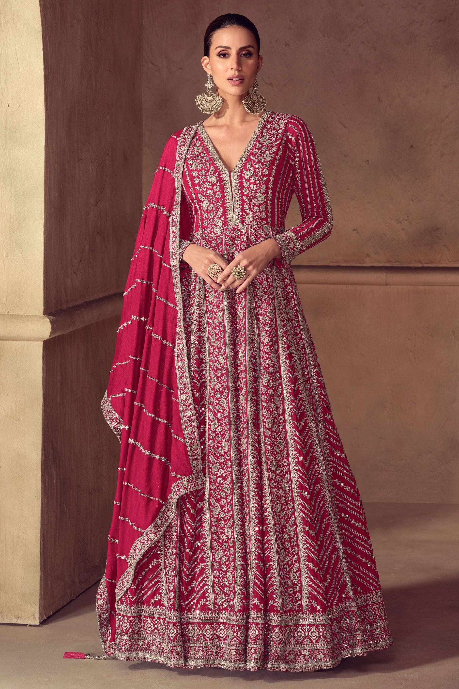Pink Readymade Chinon Gown With Dupatta-SAR11052_1_SareeButa.com