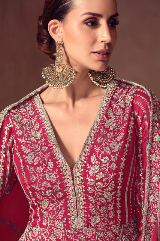 Pink Readymade Chinon Gown With Dupatta-SAR11052_2_SareeButa.com