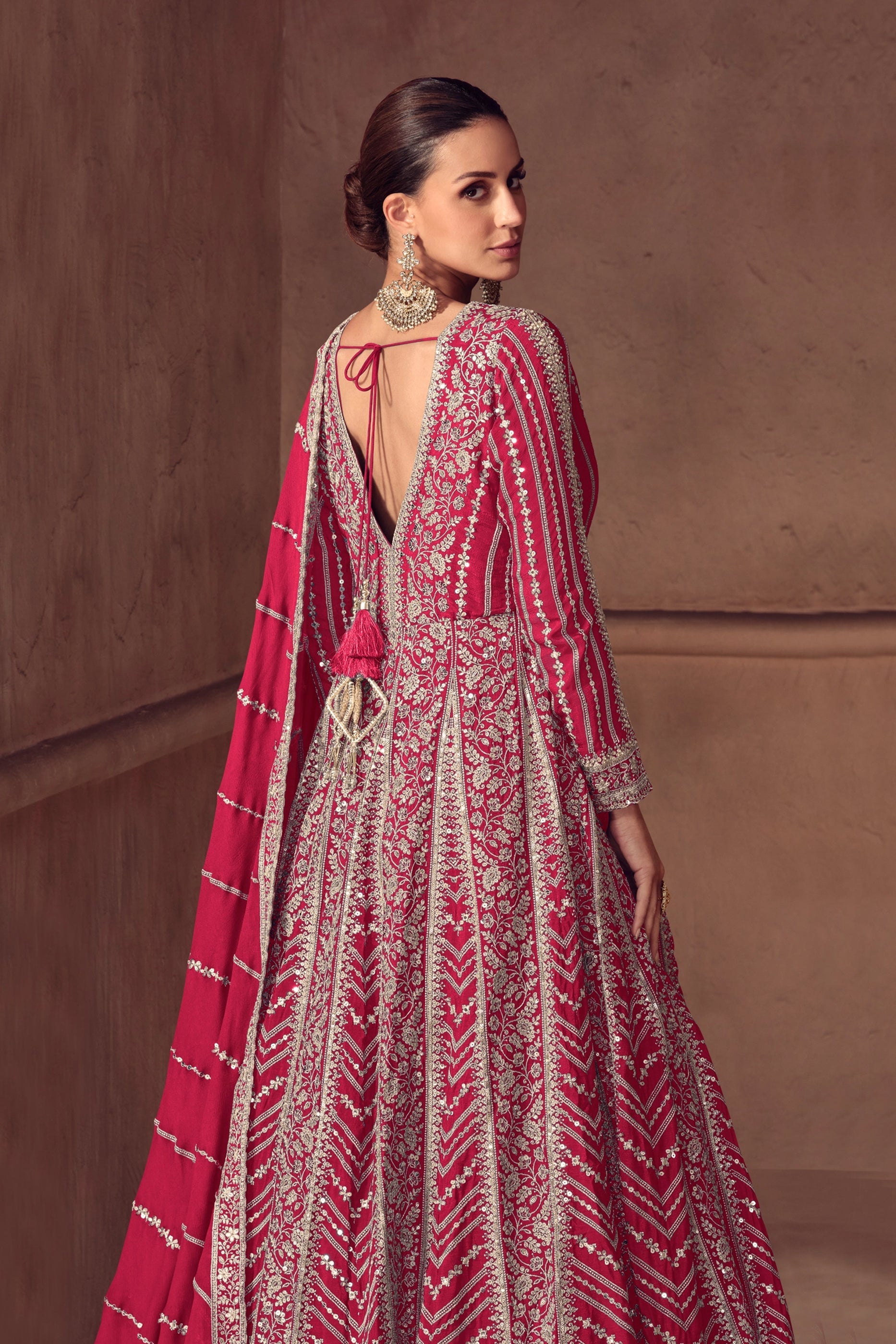 Pink Readymade Chinon Gown With Dupatta-SAR11052_3_SareeButa.com