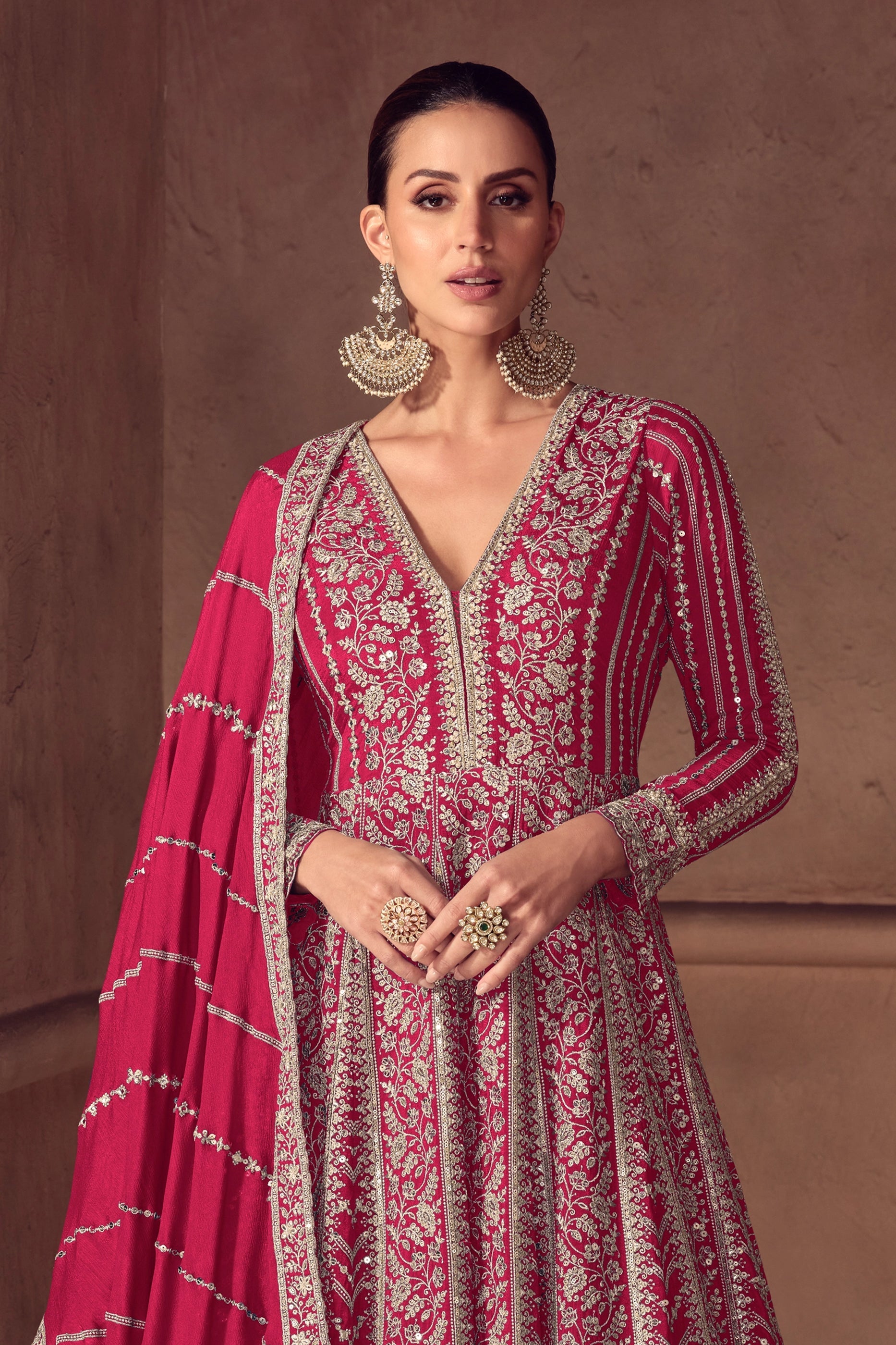 Pink Readymade Chinon Gown With Dupatta-SAR11052_4_SareeButa.com