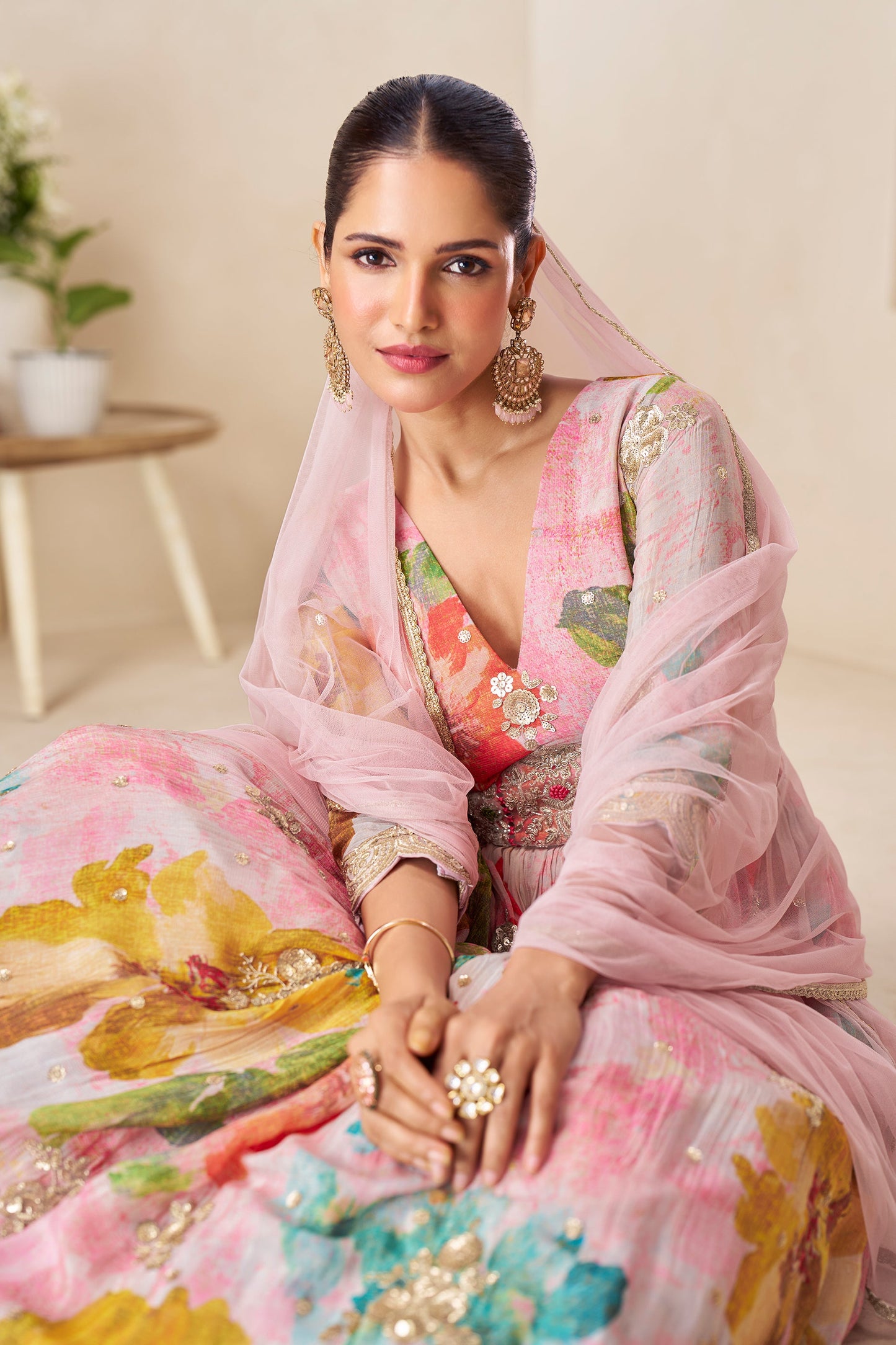 Pink Readymade Chinon Gown with Dupatta-SAR11559_2_SareeButa.com