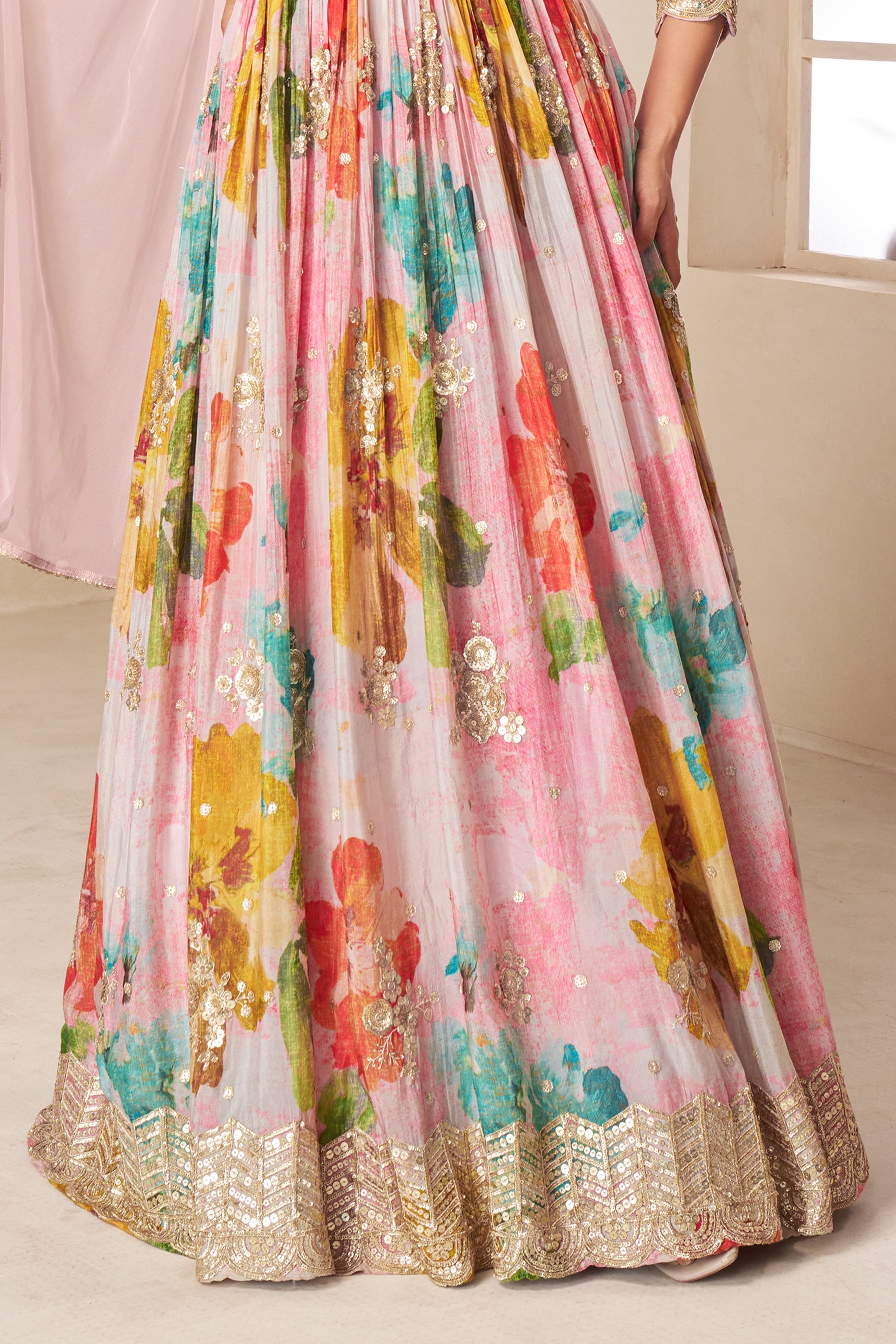 Pink Readymade Chinon Gown with Dupatta-SAR11559_4_SareeButa.com