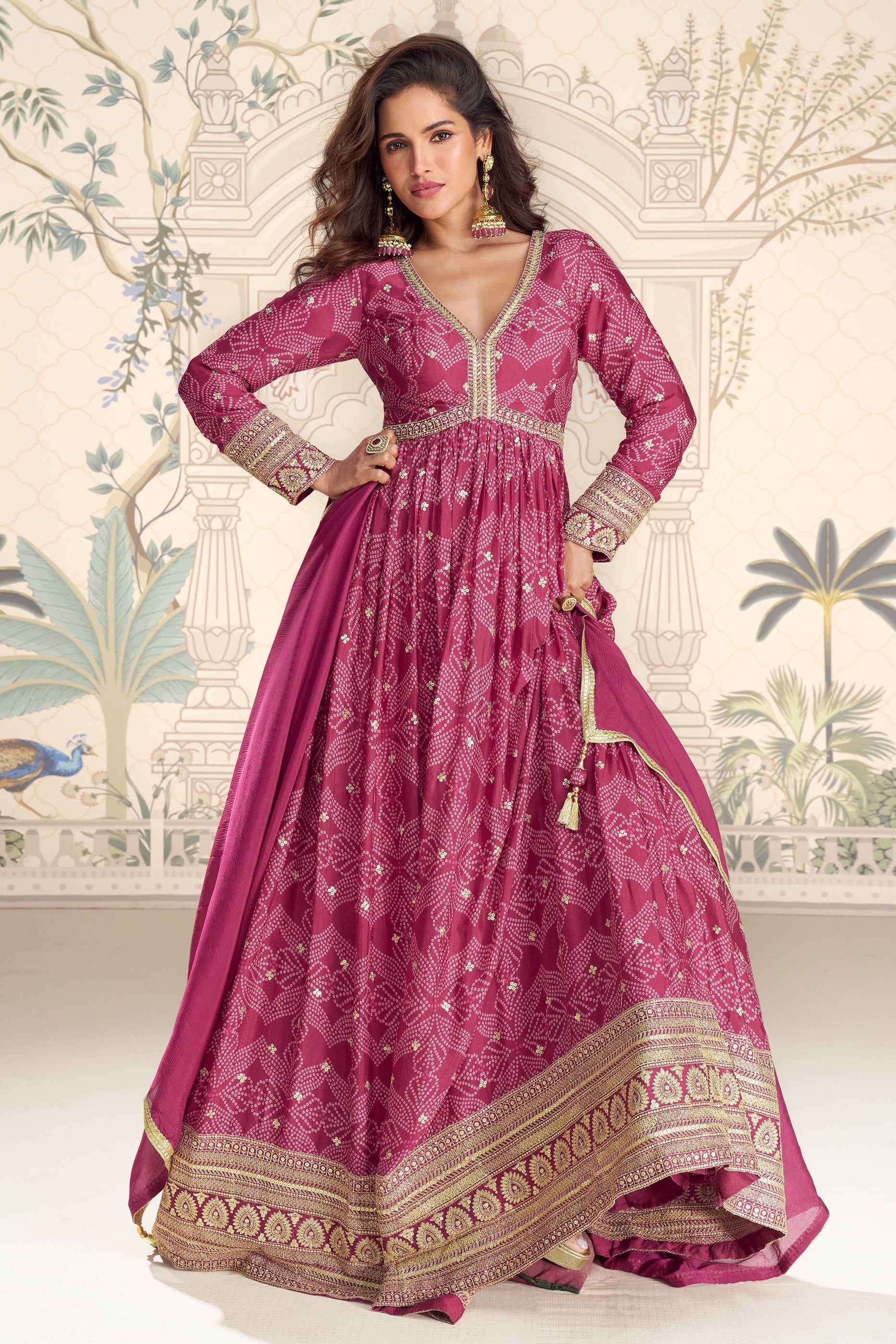Pink Readymade Chinon Gown with Dupatta-SAR11561_1_SareeButa.com