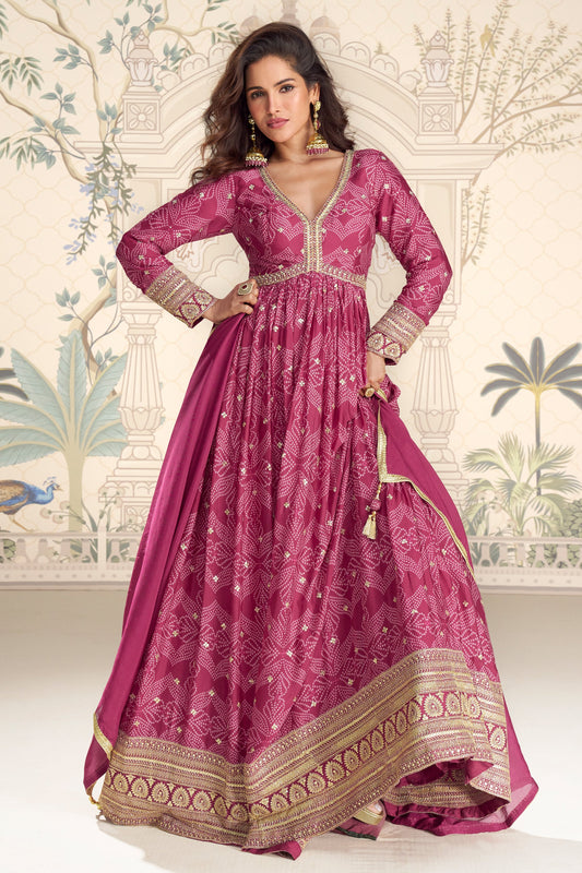 Pink Readymade Chinon Gown with Dupatta-SAR11561_1_SareeButa.com