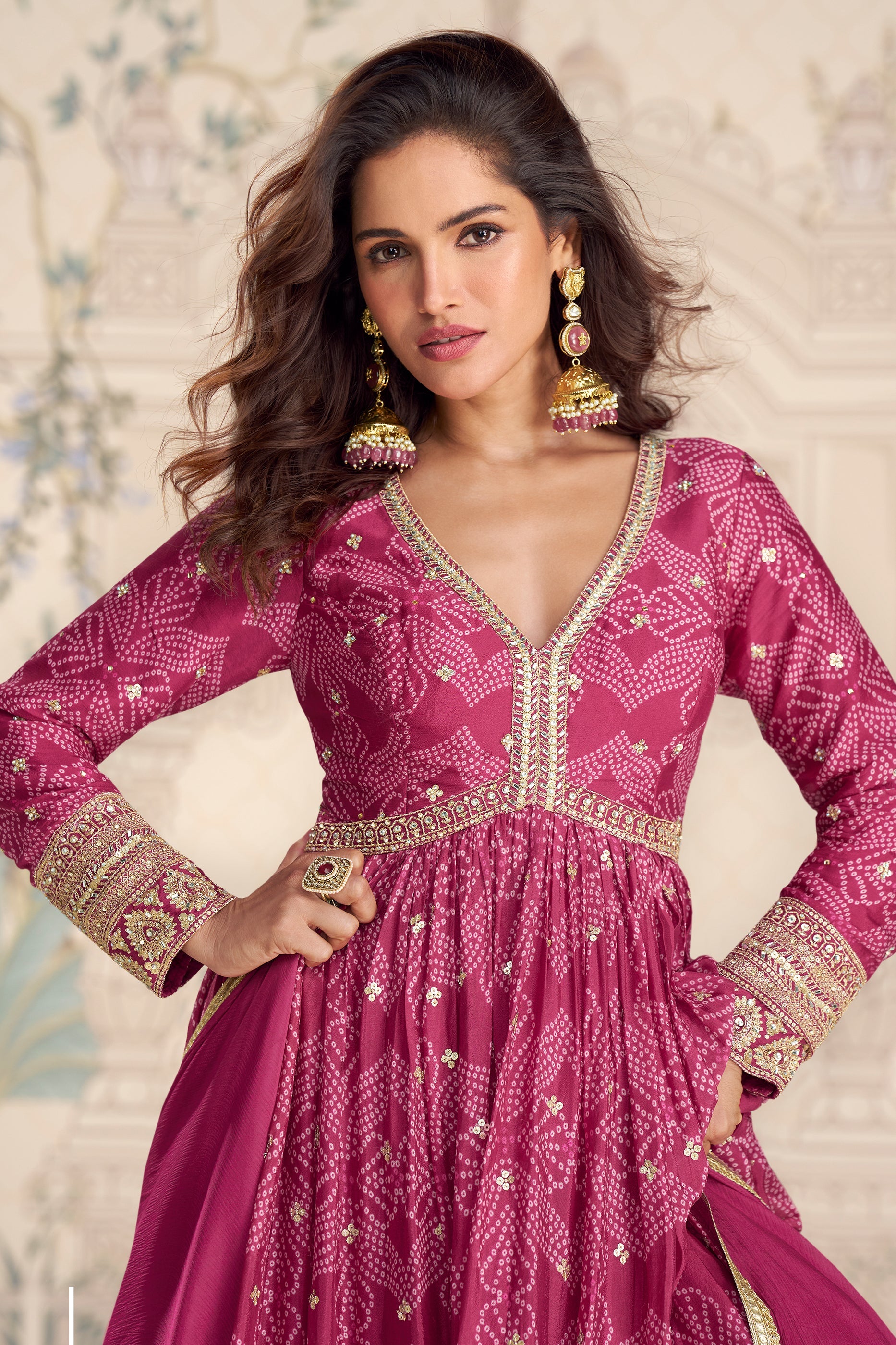 Pink Readymade Chinon Gown with Dupatta-SAR11561_3_SareeButa.com