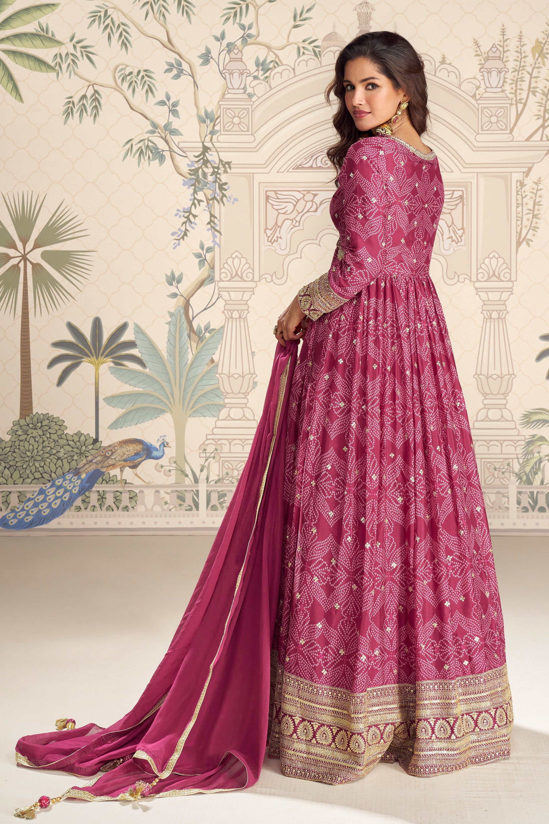 Pink Readymade Chinon Gown with Dupatta-SAR11561_4_SareeButa.com