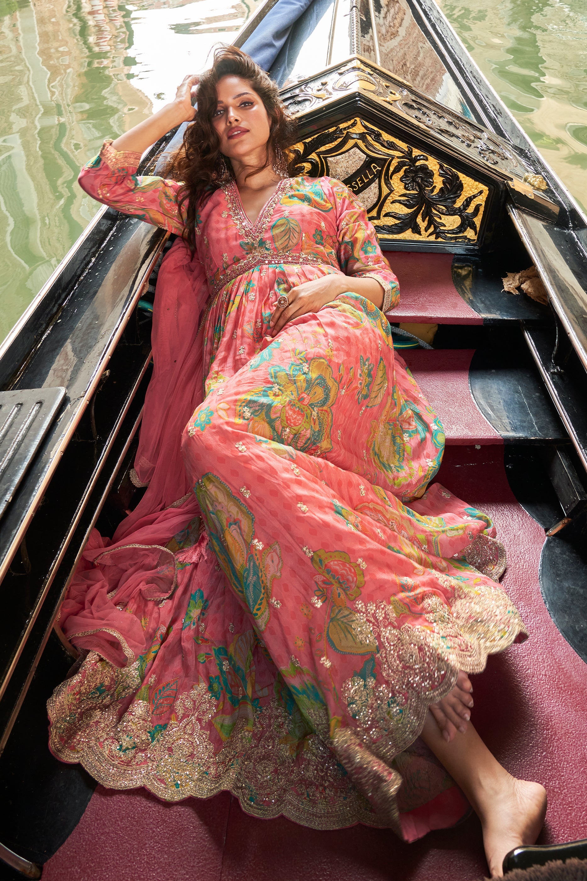 Pink Readymade Chinon Silk Gown with Dupatta-SAR10490_3_SareeButa.com