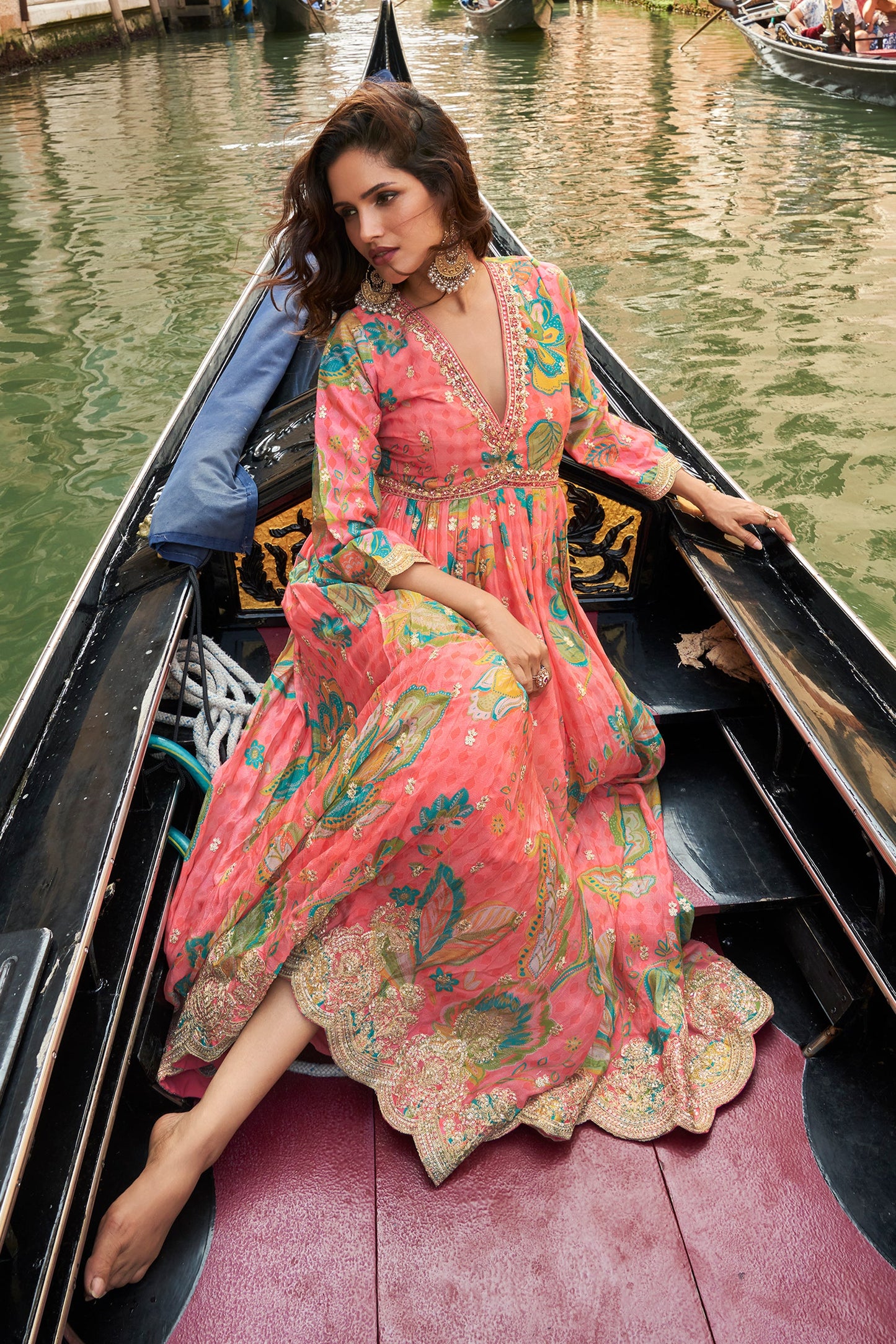 Pink Readymade Chinon Silk Gown with Dupatta-SAR10490_4_SareeButa.com