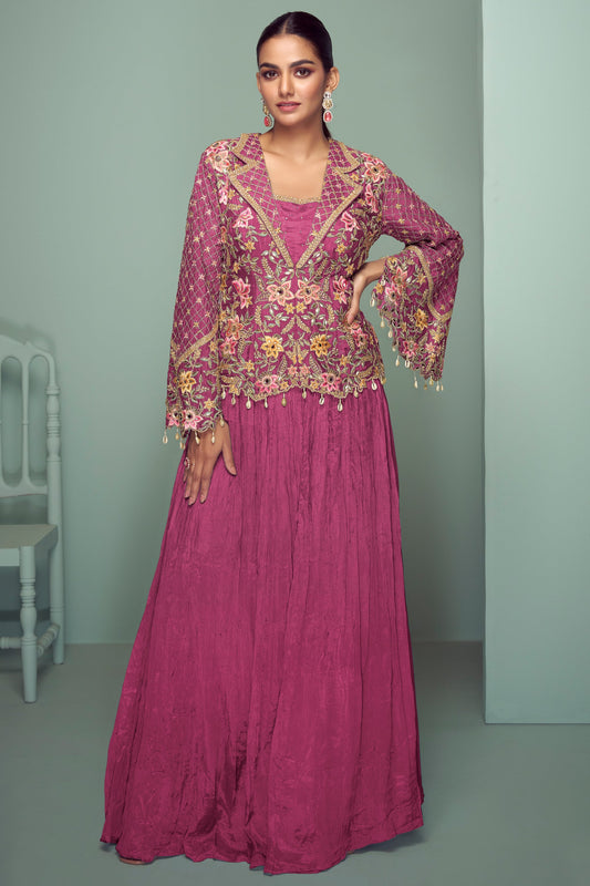 Pink Readymade Chinon Silk Skirt Set-SS769_1_SareeButa.com