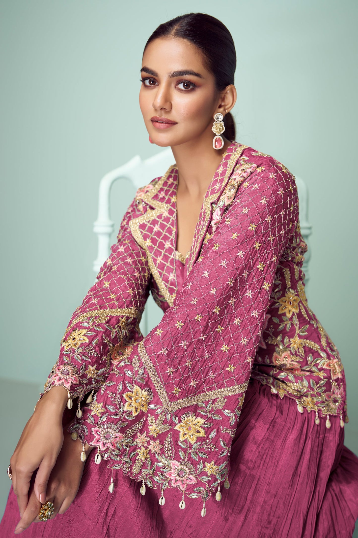 Pink Readymade Chinon Silk Skirt Set-SS769_3_SareeButa.com