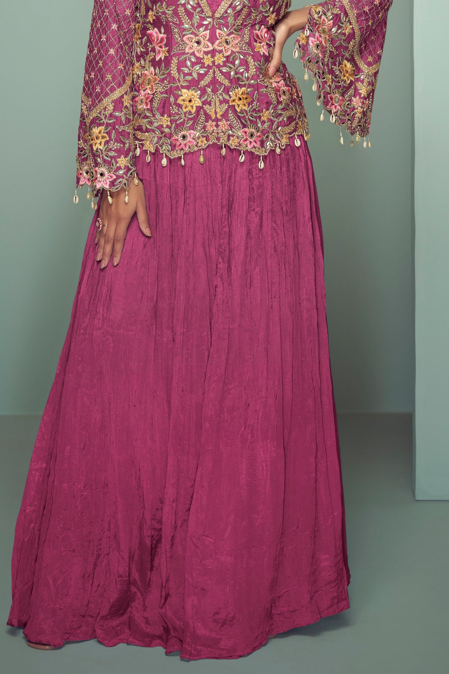 Pink Readymade Chinon Silk Skirt Set-SS769_4_SareeButa.com