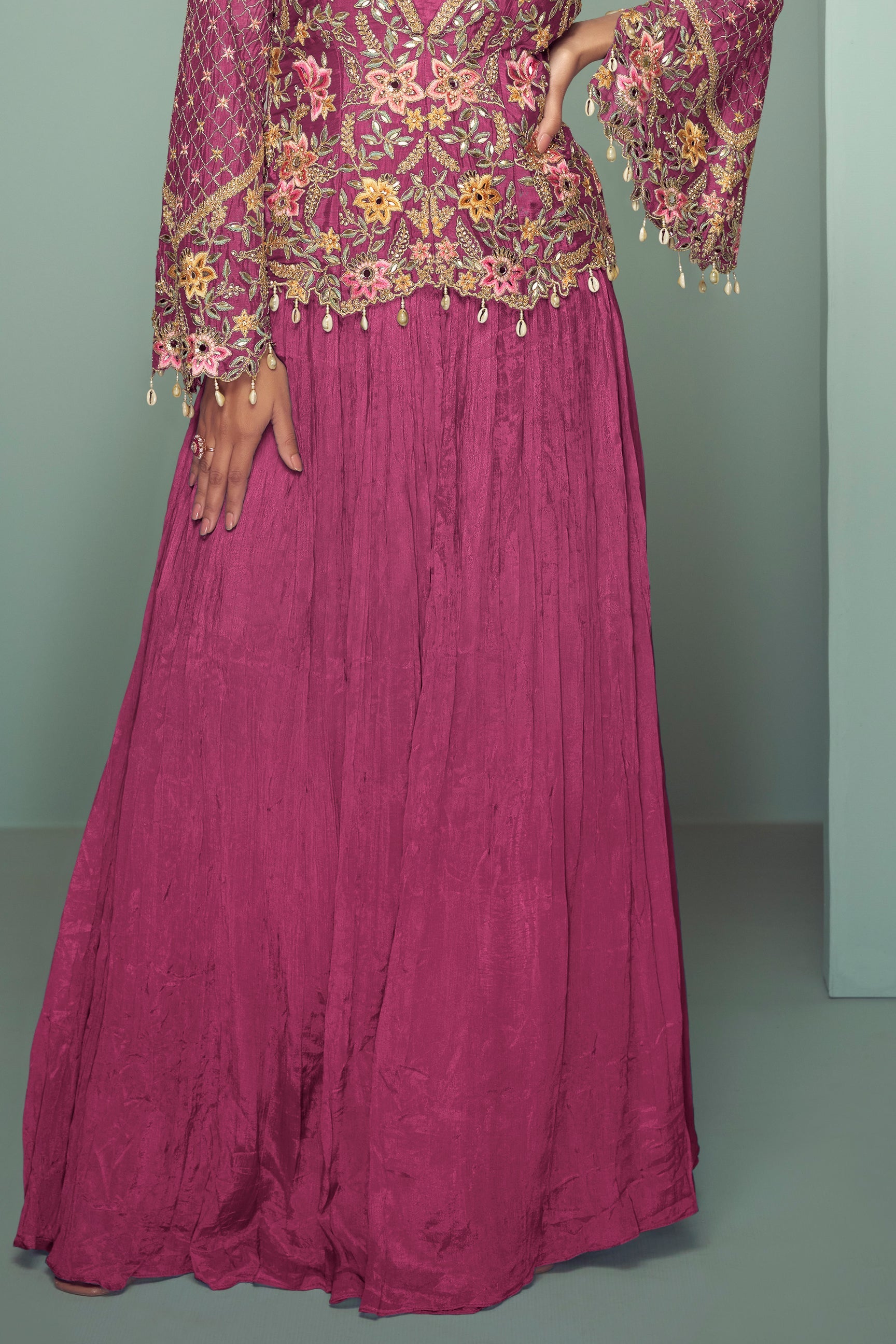 Pink Readymade Chinon Silk Skirt Set-SS769_4_SareeButa.com