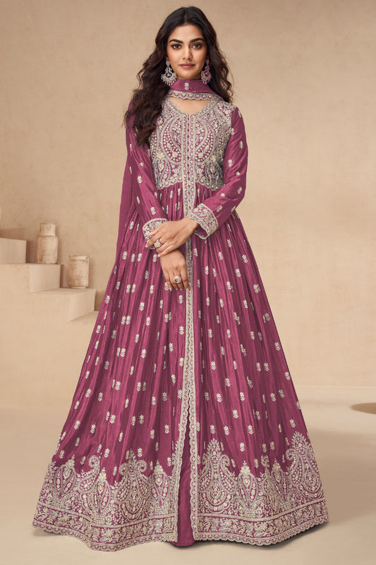 Pink Readymade Chinon Silk Skirt Suit-SS569_1_SareeButa.com