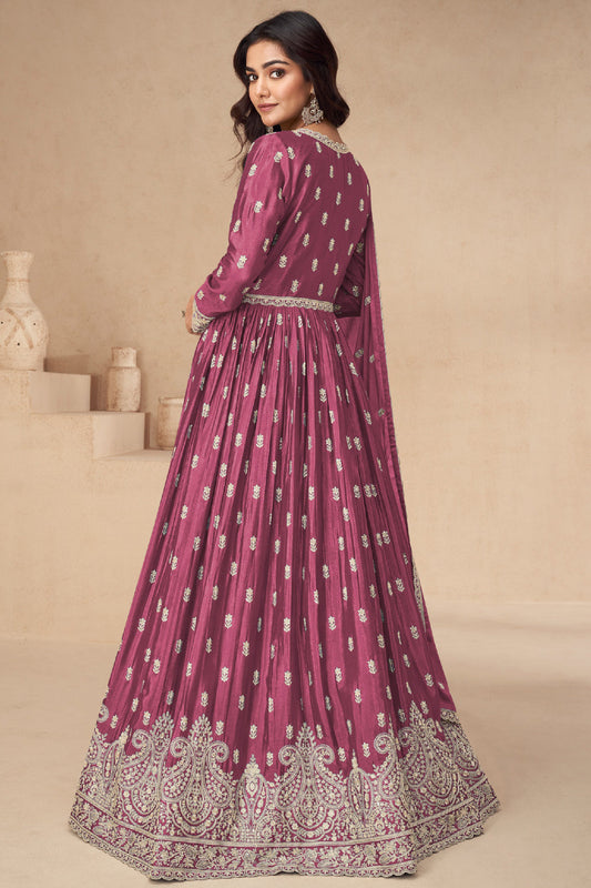 Pink Readymade Chinon Silk Skirt Suit-SS569_2_SareeButa.com