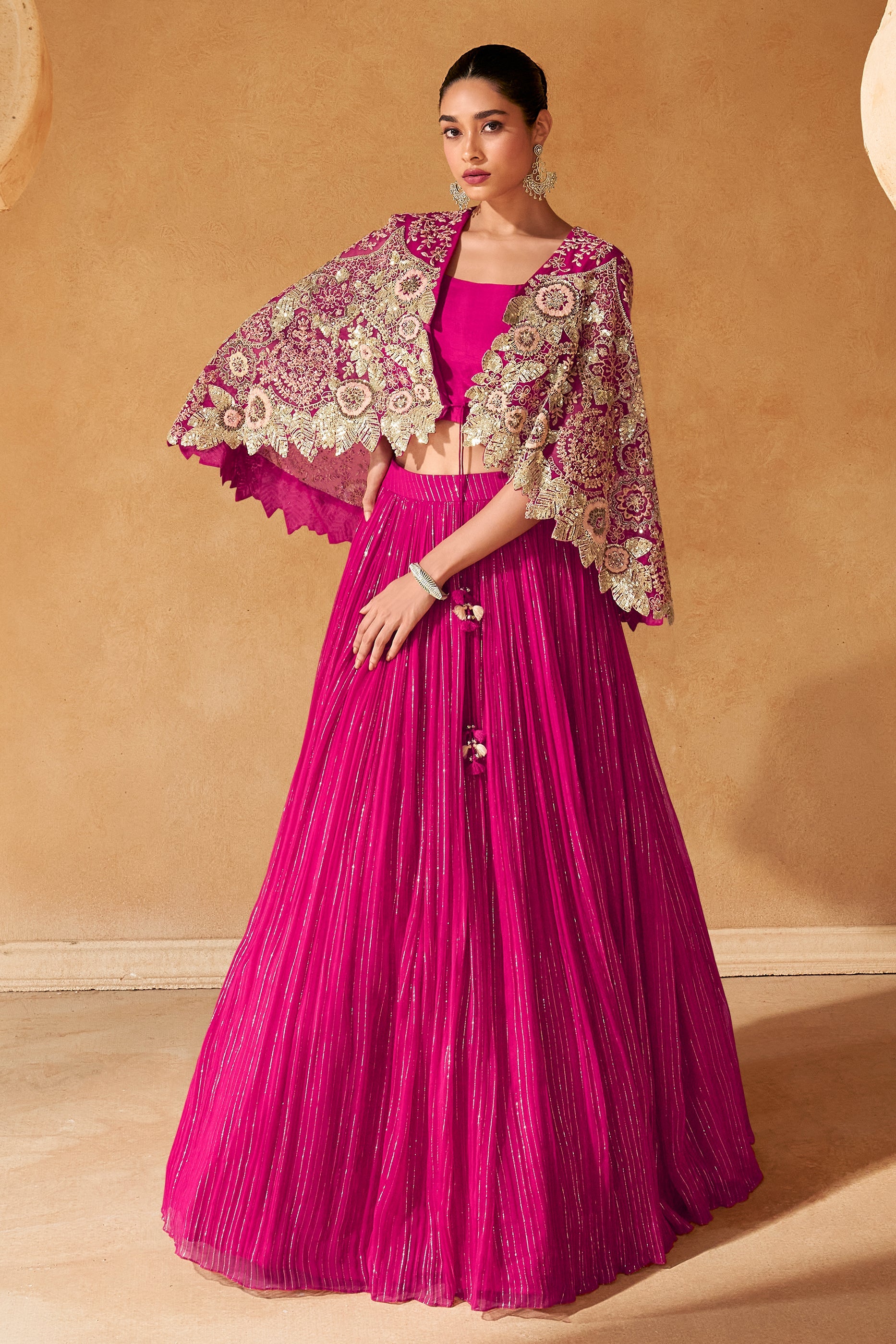 Pink Readymade Chinon Skirt Set-SAR11994_1_SareeButa.com