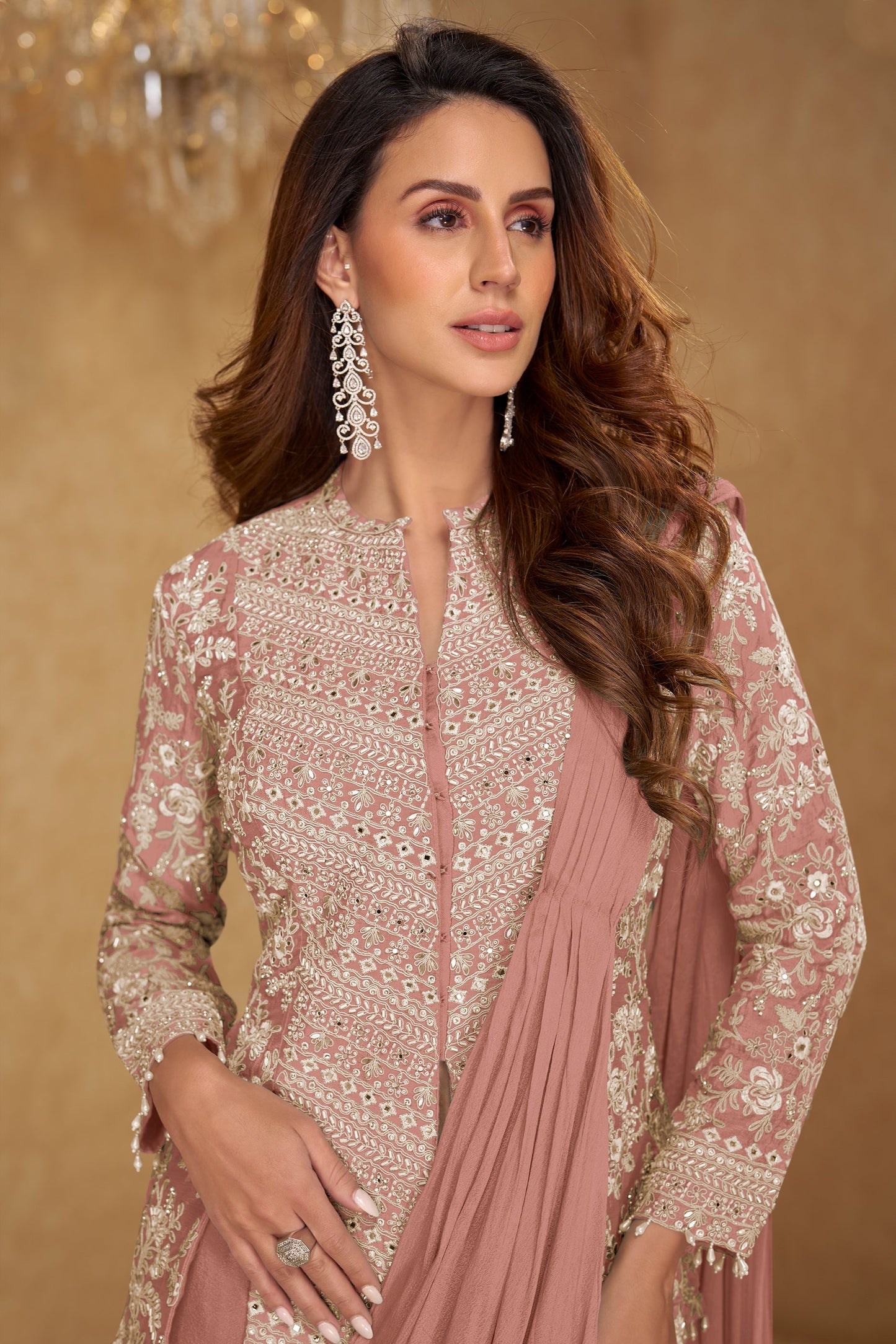 Pink Readymade Chinon Skirt Set With Stitched Dupatta-SAR11538_2_SareeButa.com