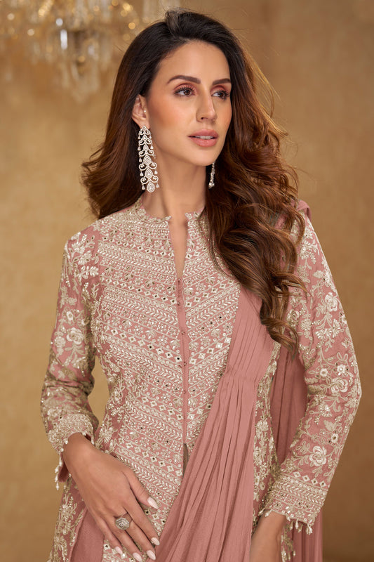 Pink Readymade Chinon Skirt Set With Stitched Dupatta-SAR11538_2_SareeButa.com