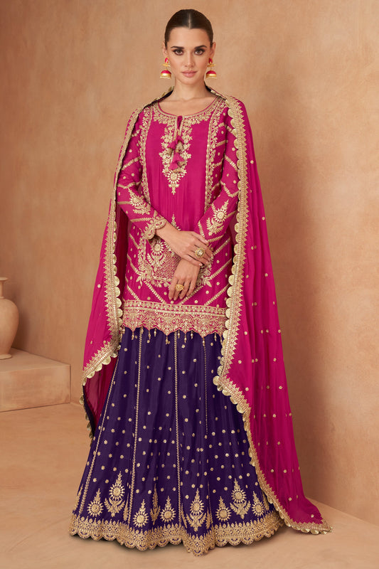 Pink Readymade Chinon Skirt Suit with Mirror Embroidery -SS508_1_SareeButa.com
