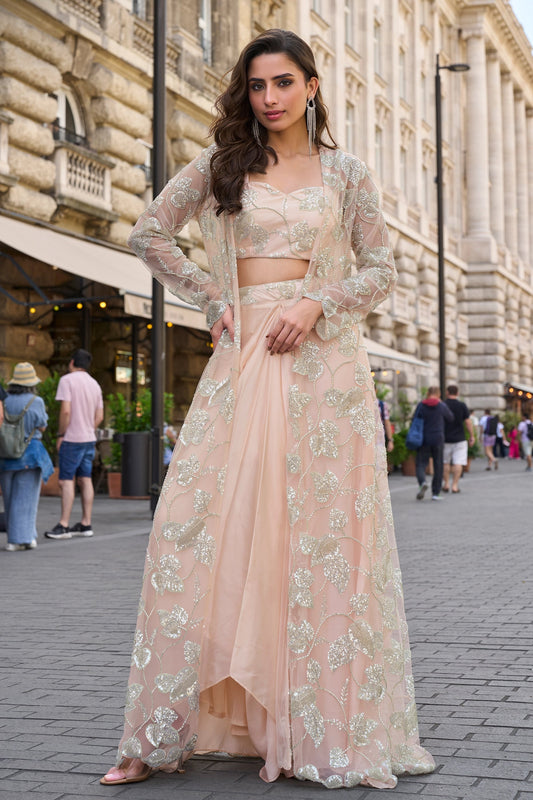 Pink Readymade Crepe Skirt Set With Jacket-SAR11071_1_SareeButa.com