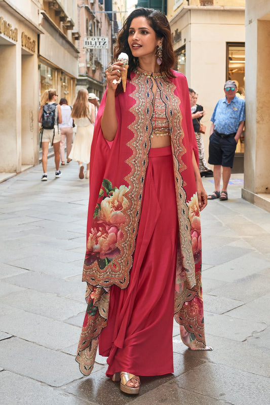 Pink Readymade Crepe Skirt Set With Jacket-SAR11079_1_SareeButa.com