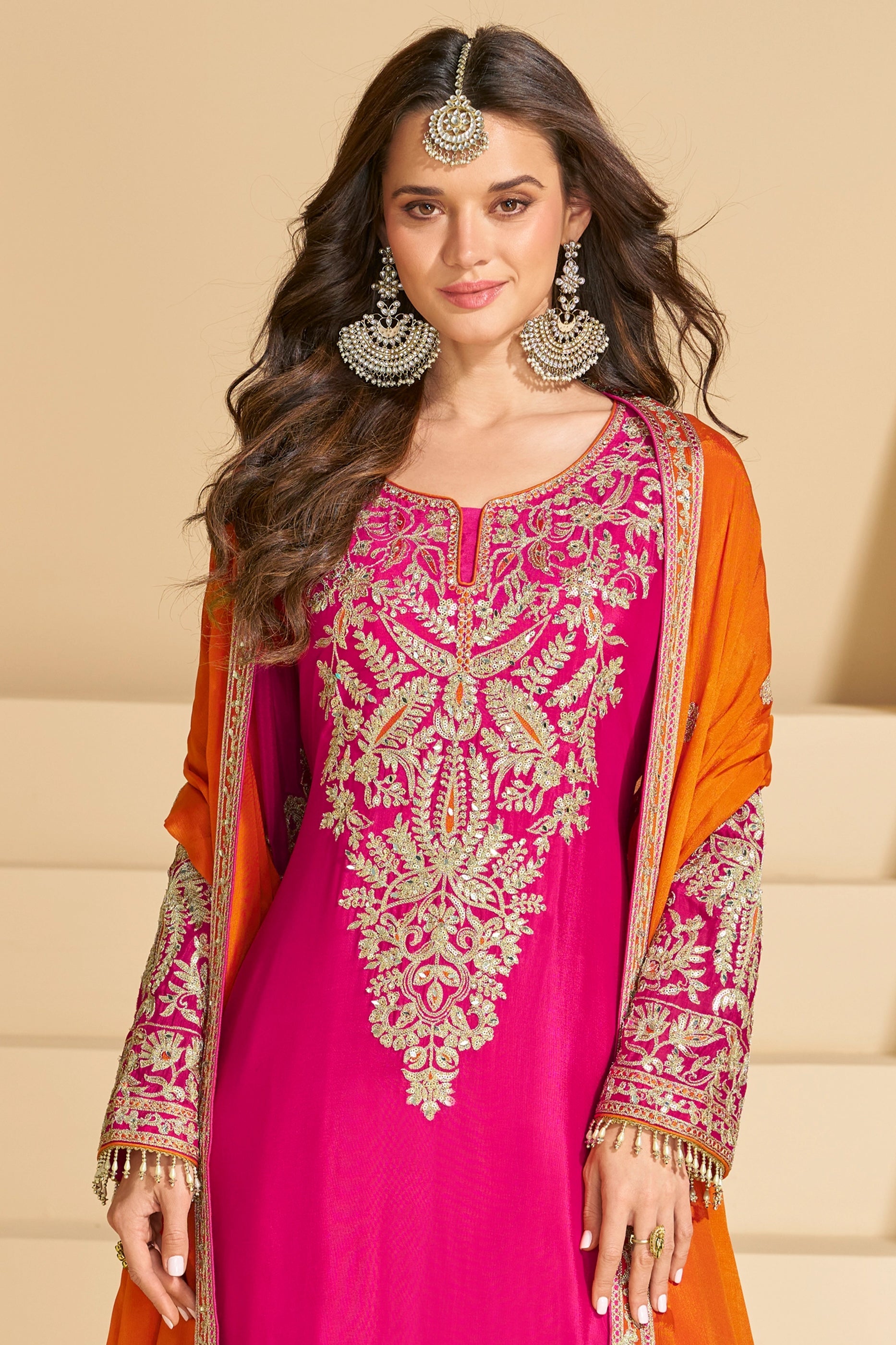 Pink Readymade Embroidered Chinnon Silk Suit-SAR10671_3_SareeButa.com
