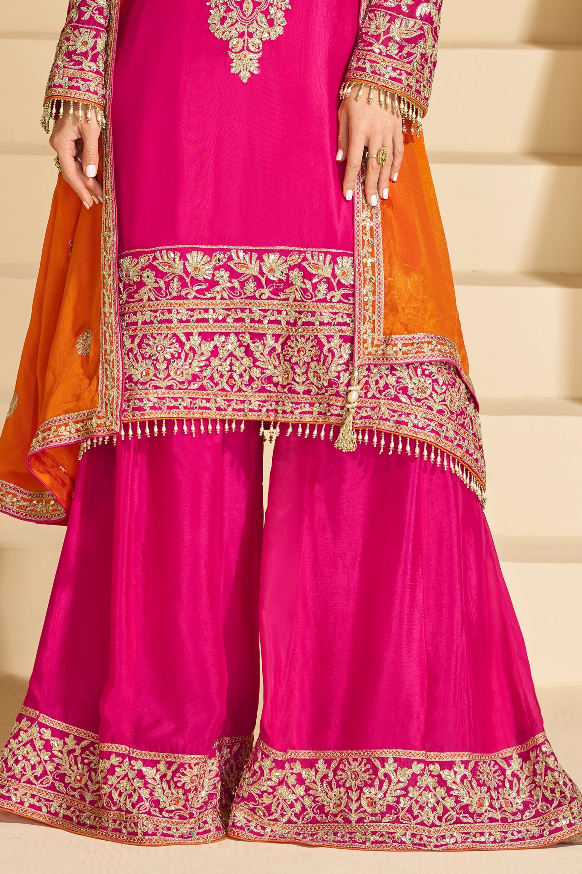 Pink Readymade Embroidered Chinnon Silk Suit-SAR10671_4_SareeButa.com