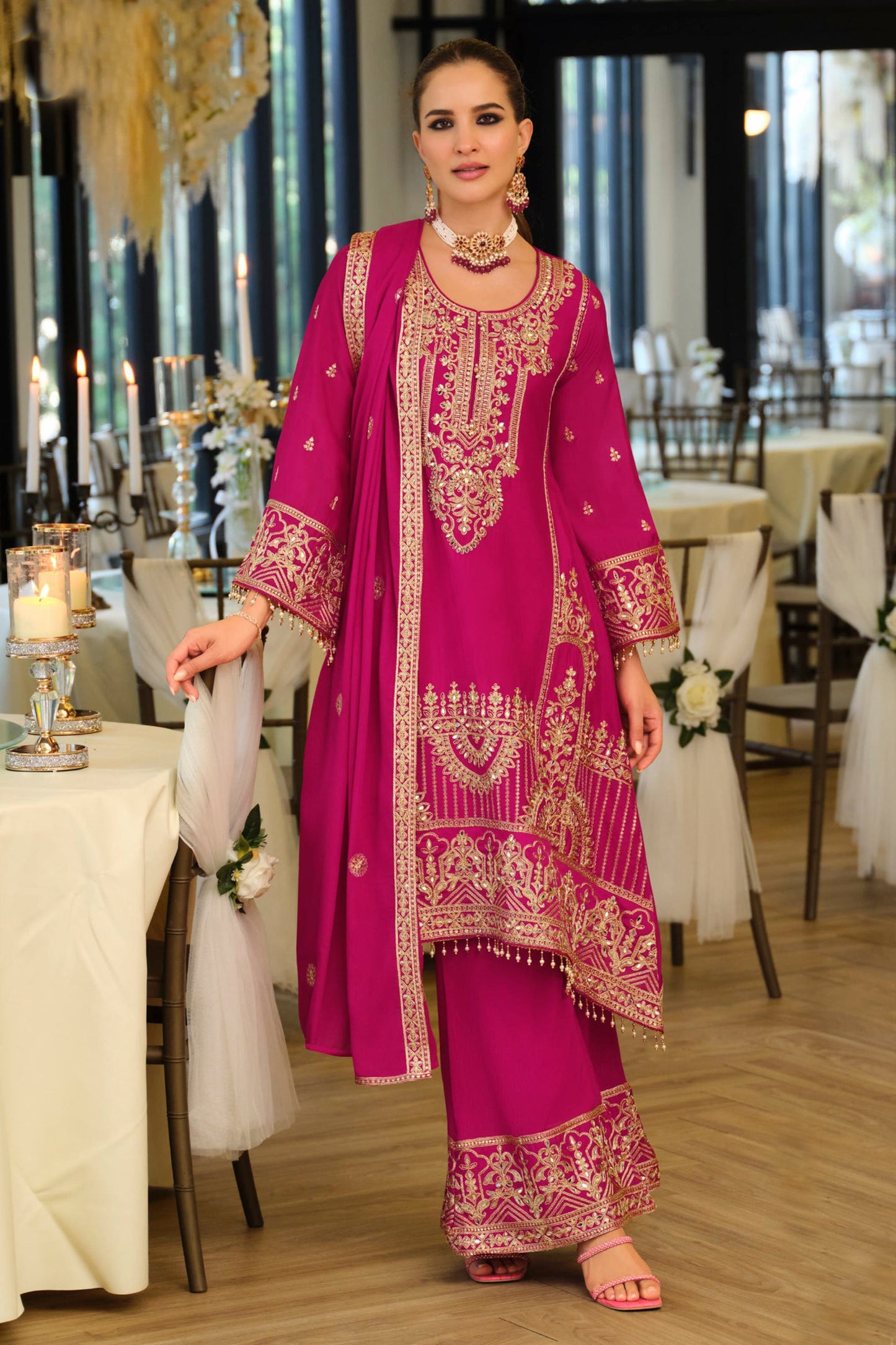 Pink Readymade Embroidered Chinon A-Line Suit-SAR11676_4_SareeButa.com