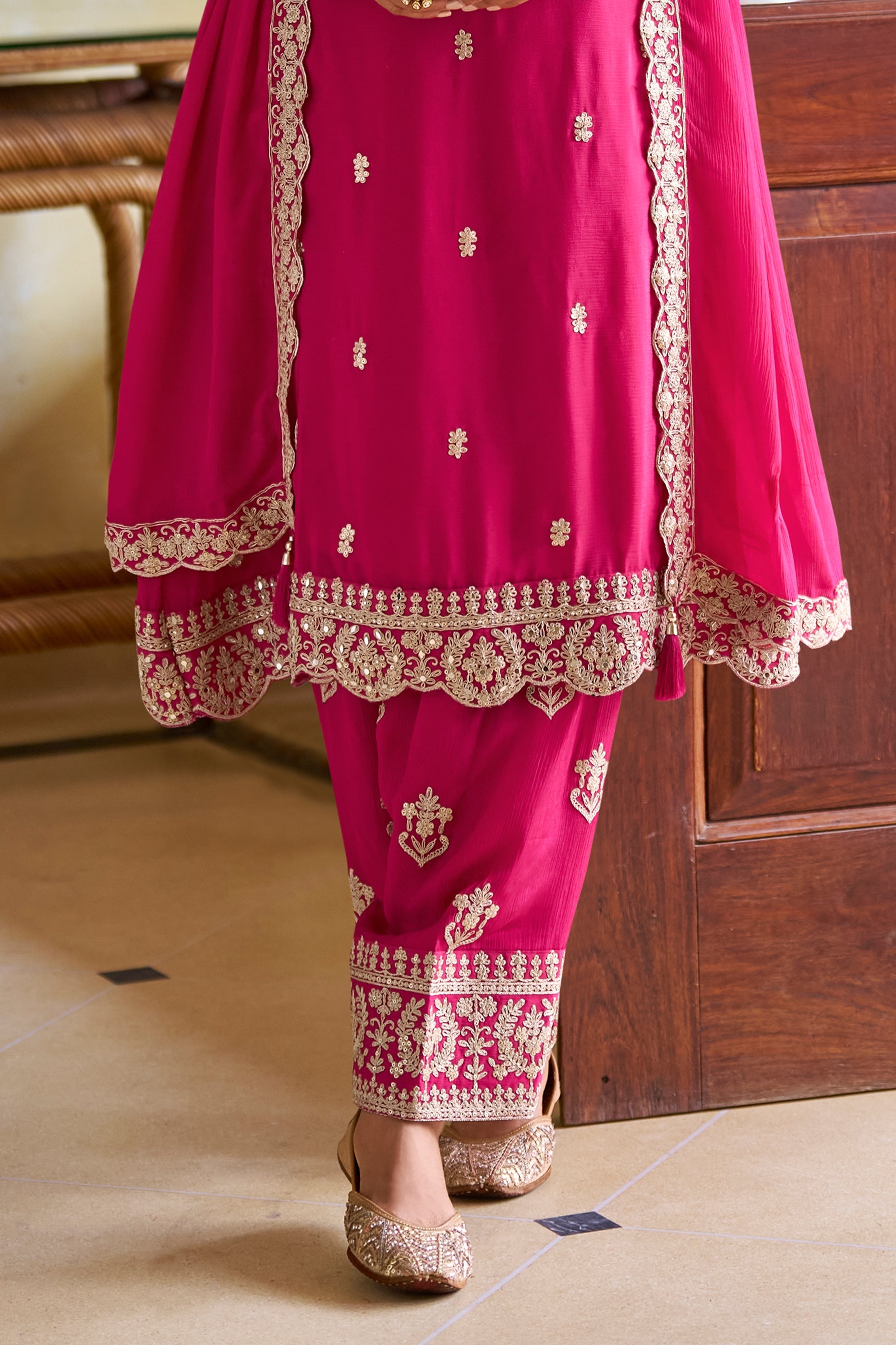Pink Readymade Embroidered Chinon A-line Pant Suit-SAR11964_4_SareeButa.com