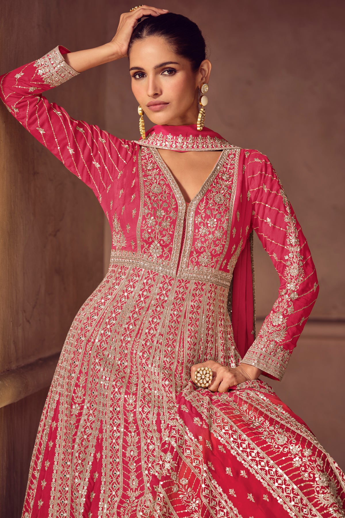 Pink Readymade Embroidered Chinon Gown with Dupatta-SAR13538_2_SareeButa.com