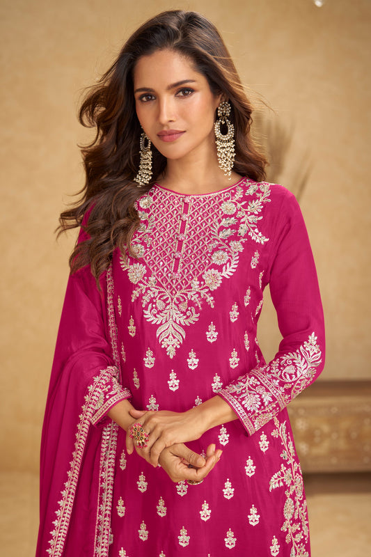 Pink Readymade Embroidered Chinon Palazzo Suit-SAR11522_2_SareeButa.com
