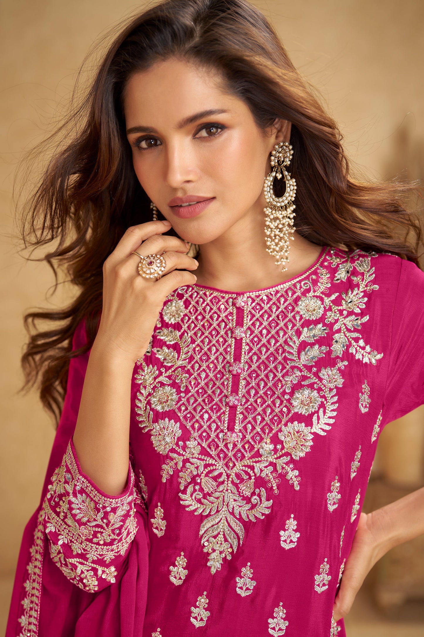 Pink Readymade Embroidered Chinon Palazzo Suit-SAR11522_3_SareeButa.com