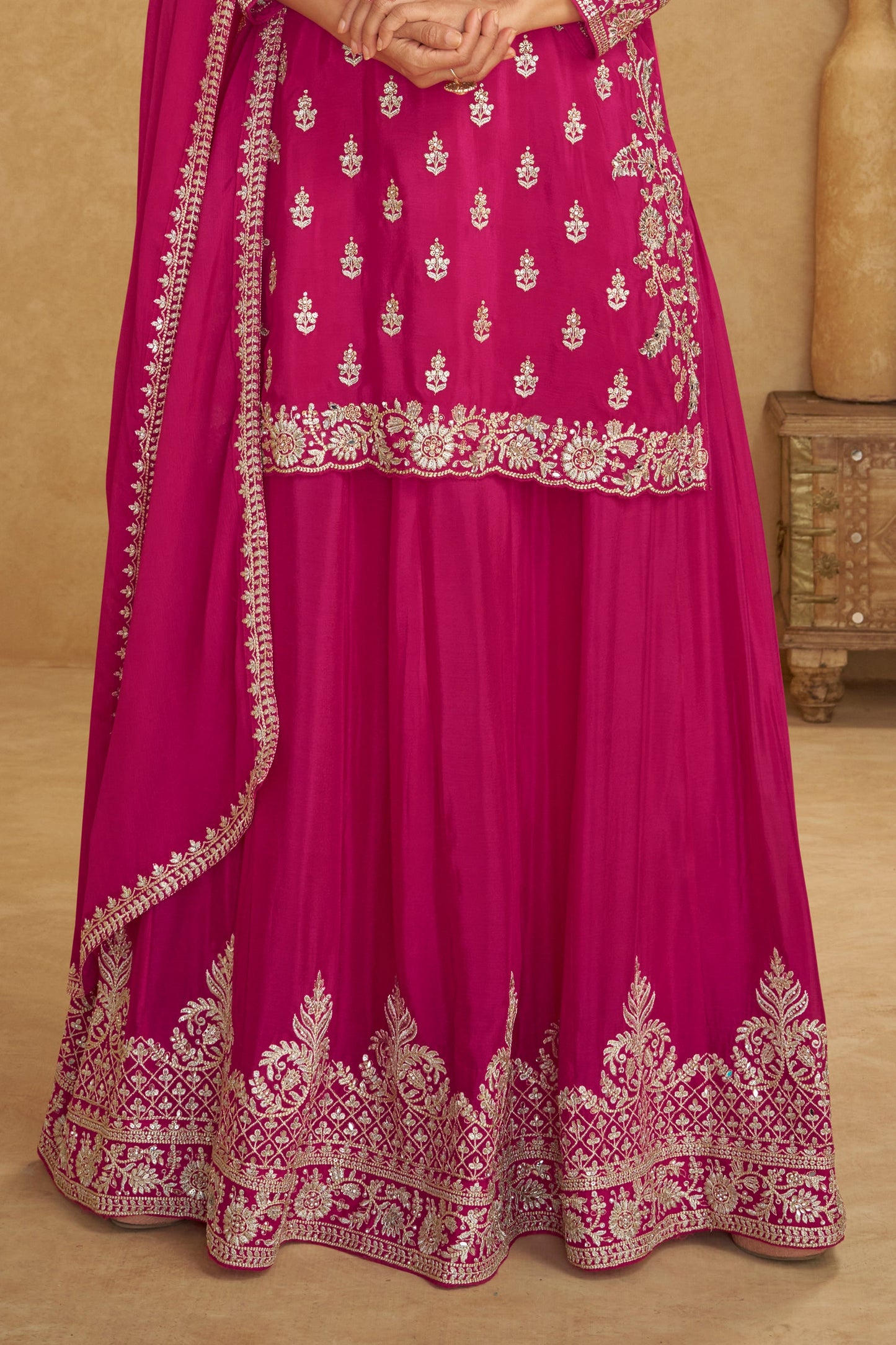 Pink Readymade Embroidered Chinon Palazzo Suit-SAR11522_5_SareeButa.com