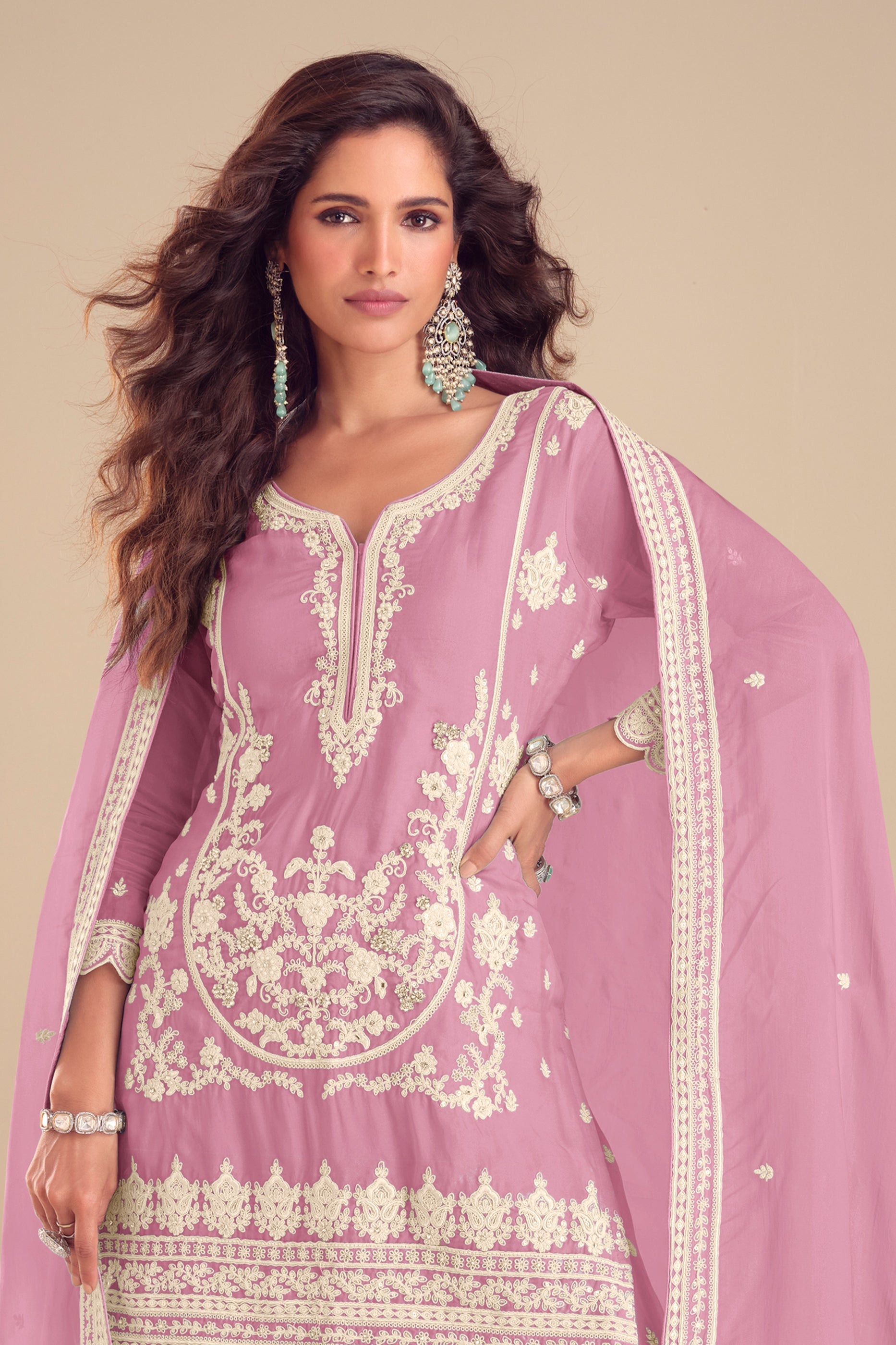 Pink Readymade Embroidered Chinon Palazzo Suit-SAR11565_3_SareeButa.com
