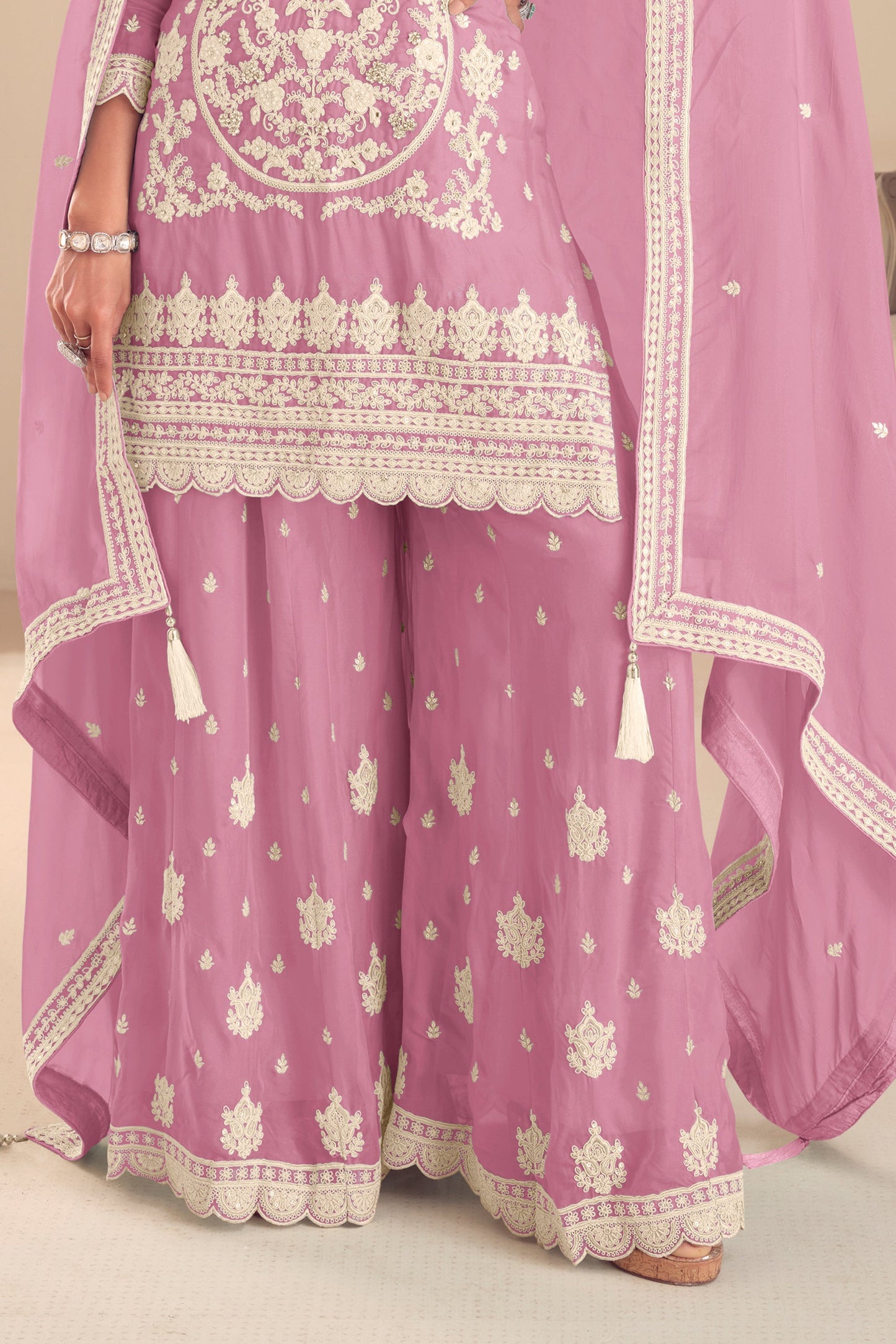 Pink Readymade Embroidered Chinon Palazzo Suit-SAR11565_4_SareeButa.com