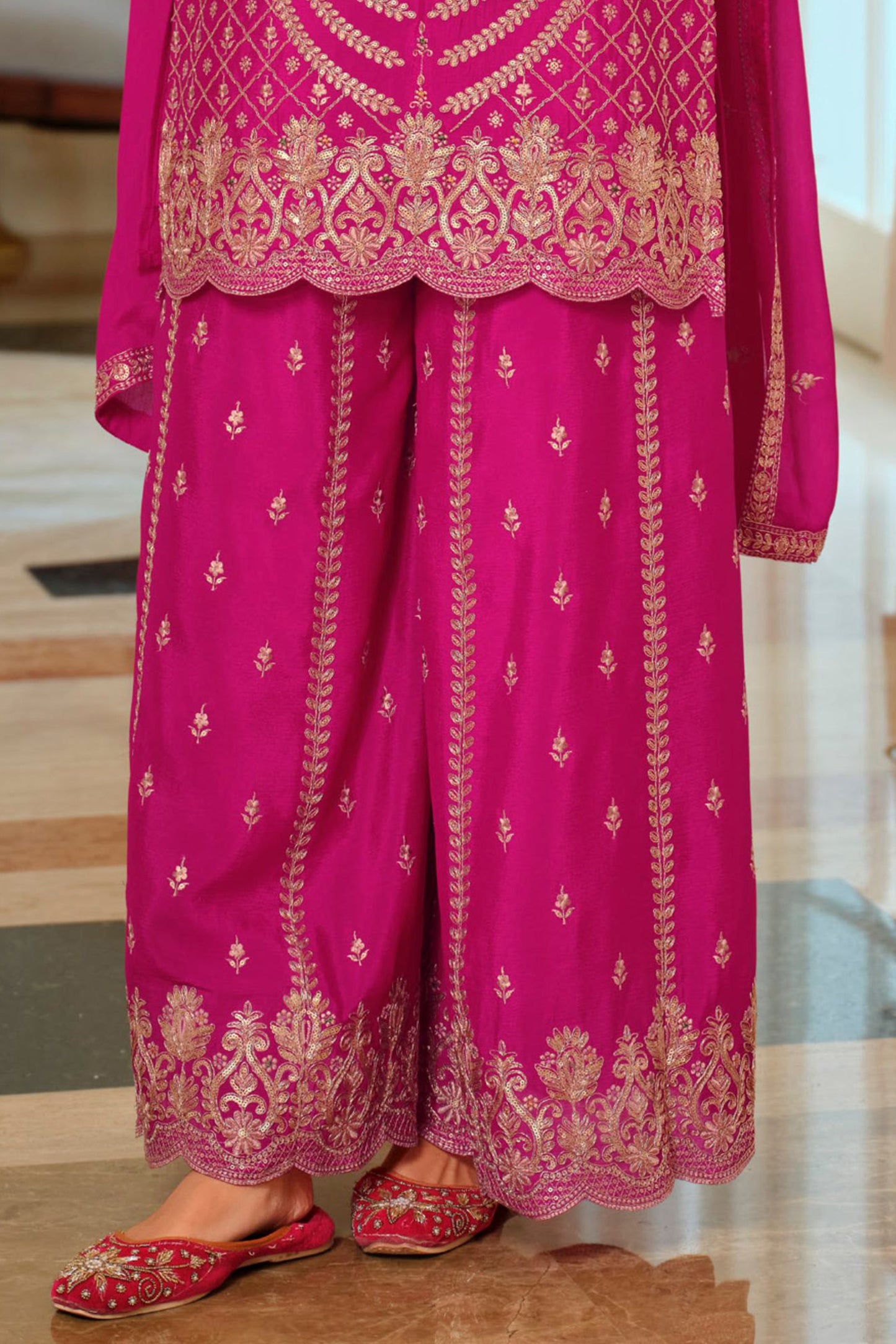 Pink Readymade Embroidered Chinon Palazzo Suit-SAR11990_5_SareeButa.com