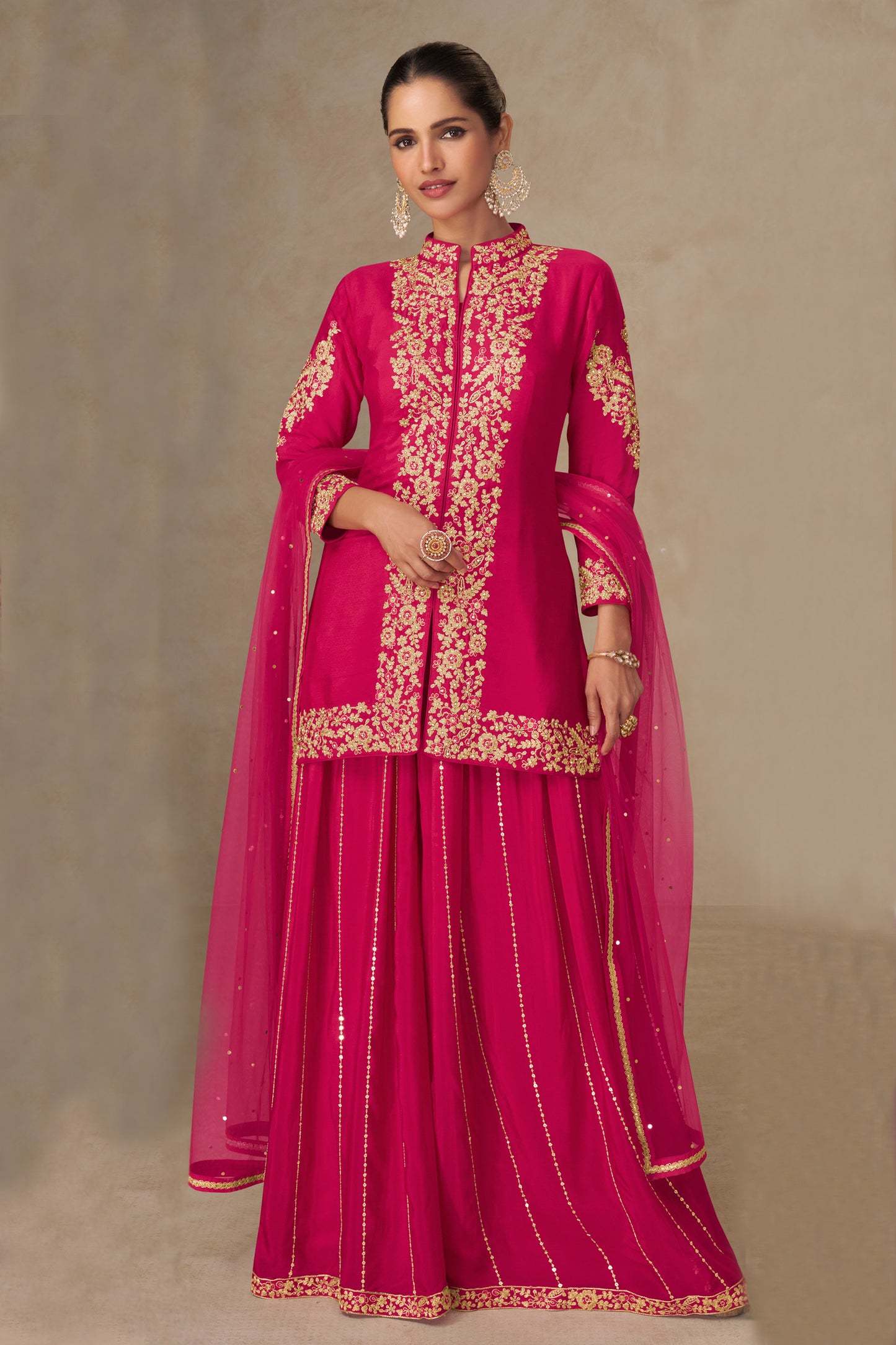 Pink Readymade Embroidered Chinon Palazzo Suit-SAR12499_1_SareeButa.com