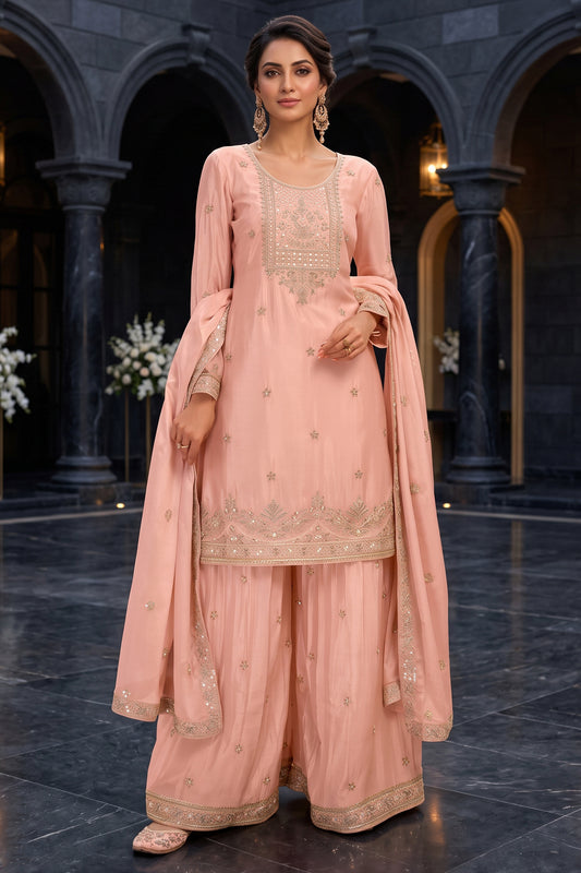 Pink Readymade Embroidered Chinon Palazzo Suit-SAR13140_1_SareeButa.com