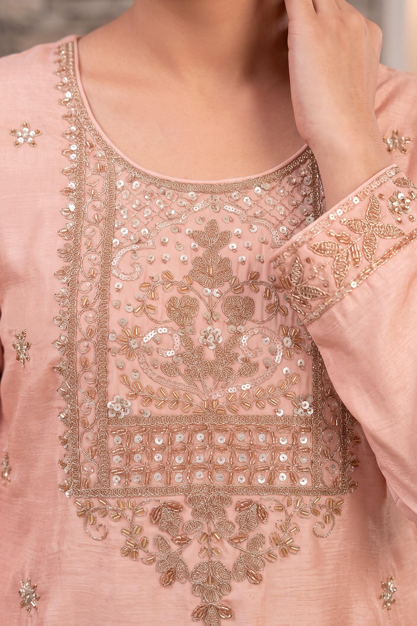 Pink Readymade Embroidered Chinon Palazzo Suit-SAR13140_2_SareeButa.com