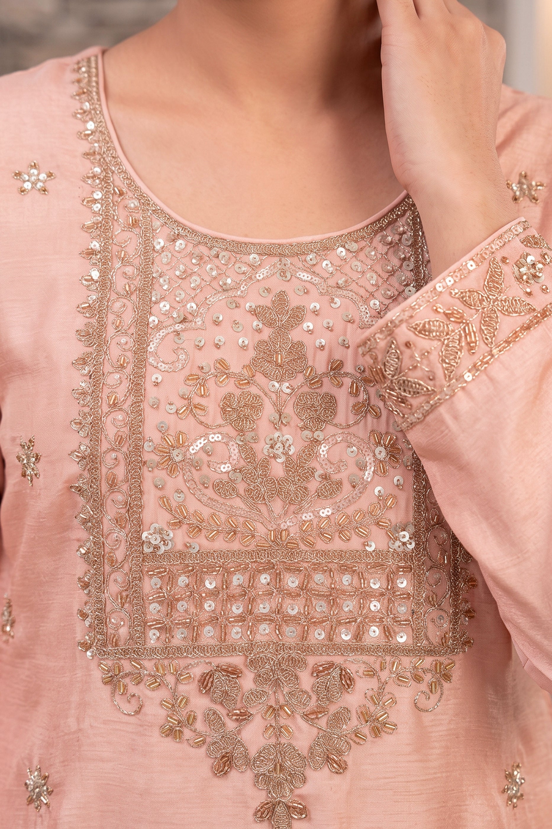 Pink Readymade Embroidered Chinon Palazzo Suit-SAR13140_2_SareeButa.com