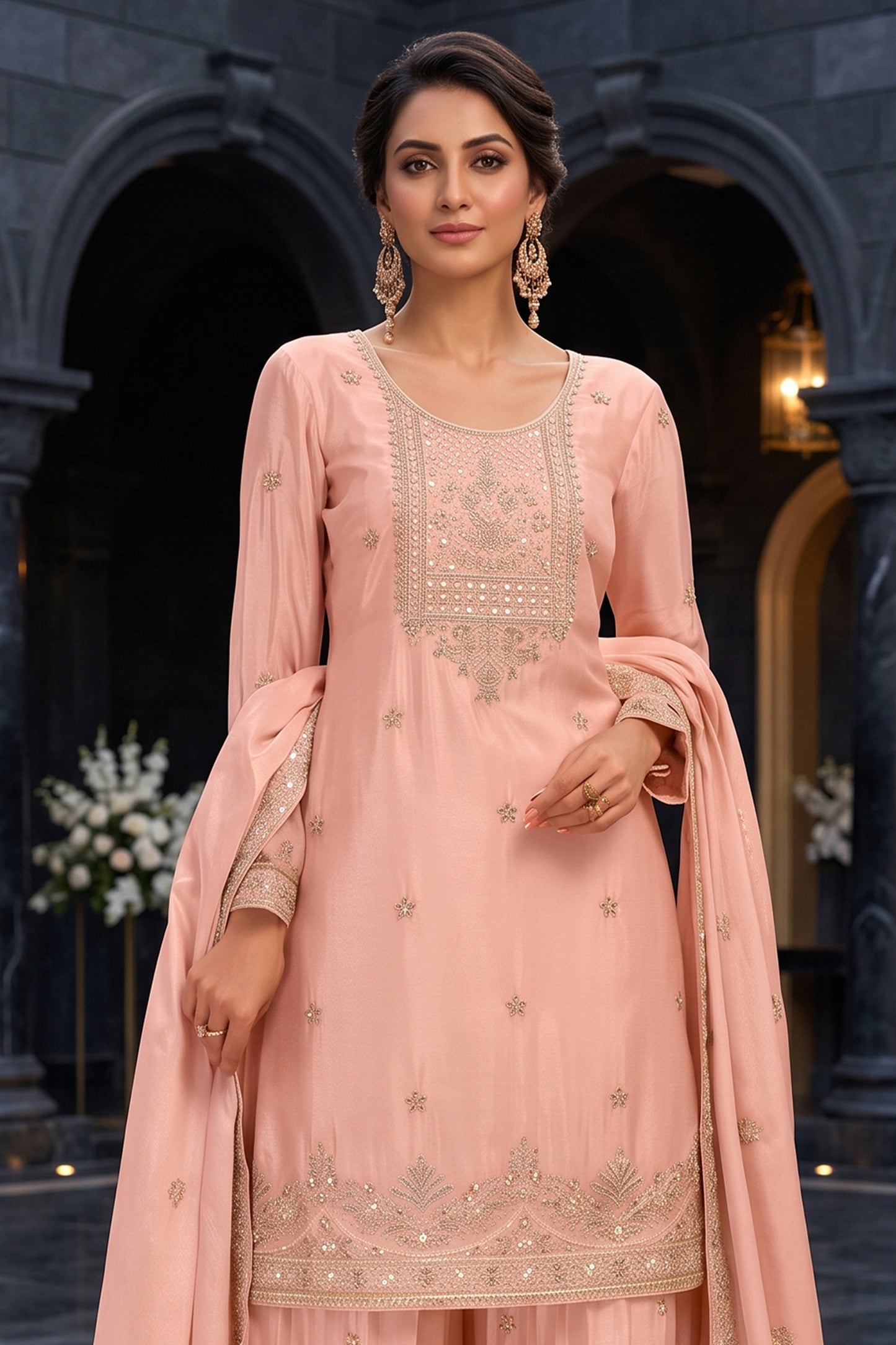 Pink Readymade Embroidered Chinon Palazzo Suit-SAR13140_4_SareeButa.com