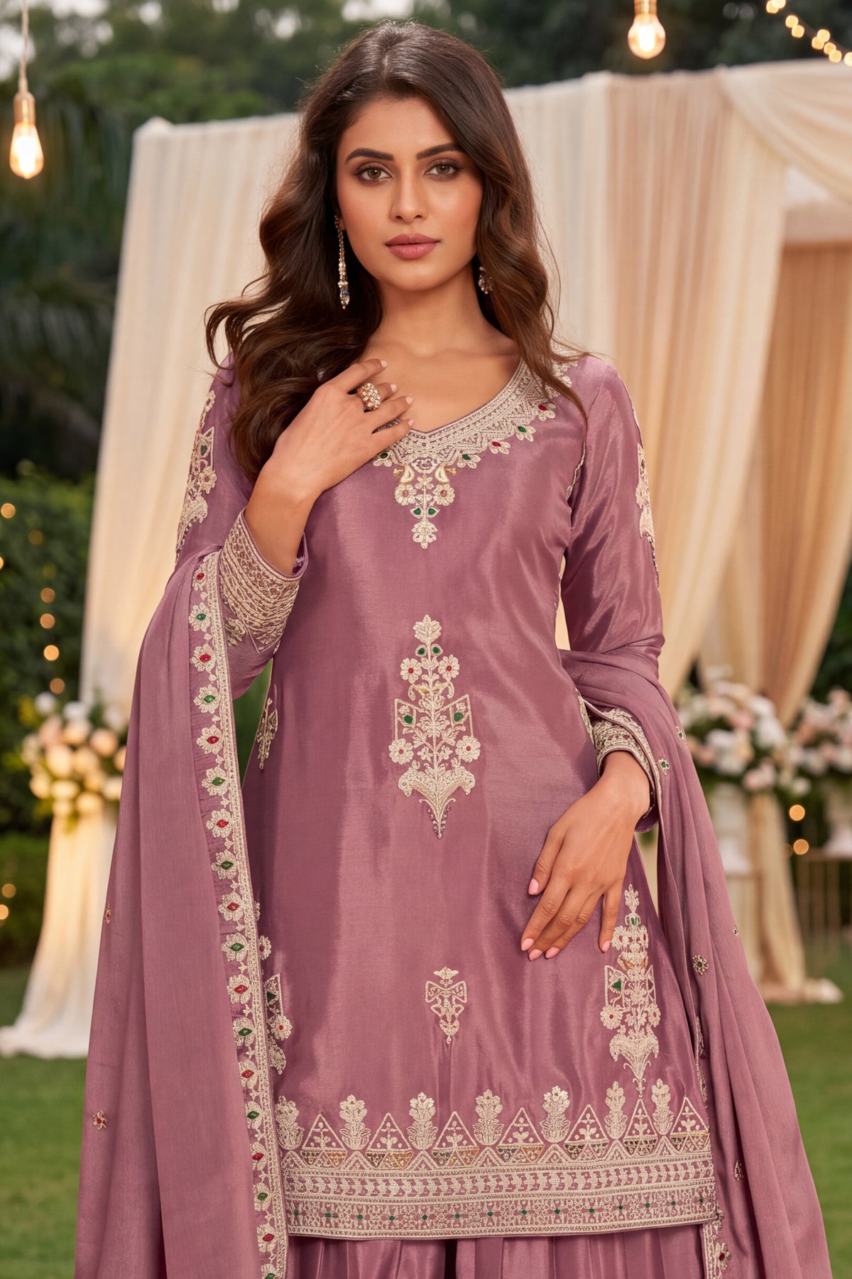 Pink Readymade Embroidered Chinon Palazzo Suit-SAR13353_2_SareeButa.com