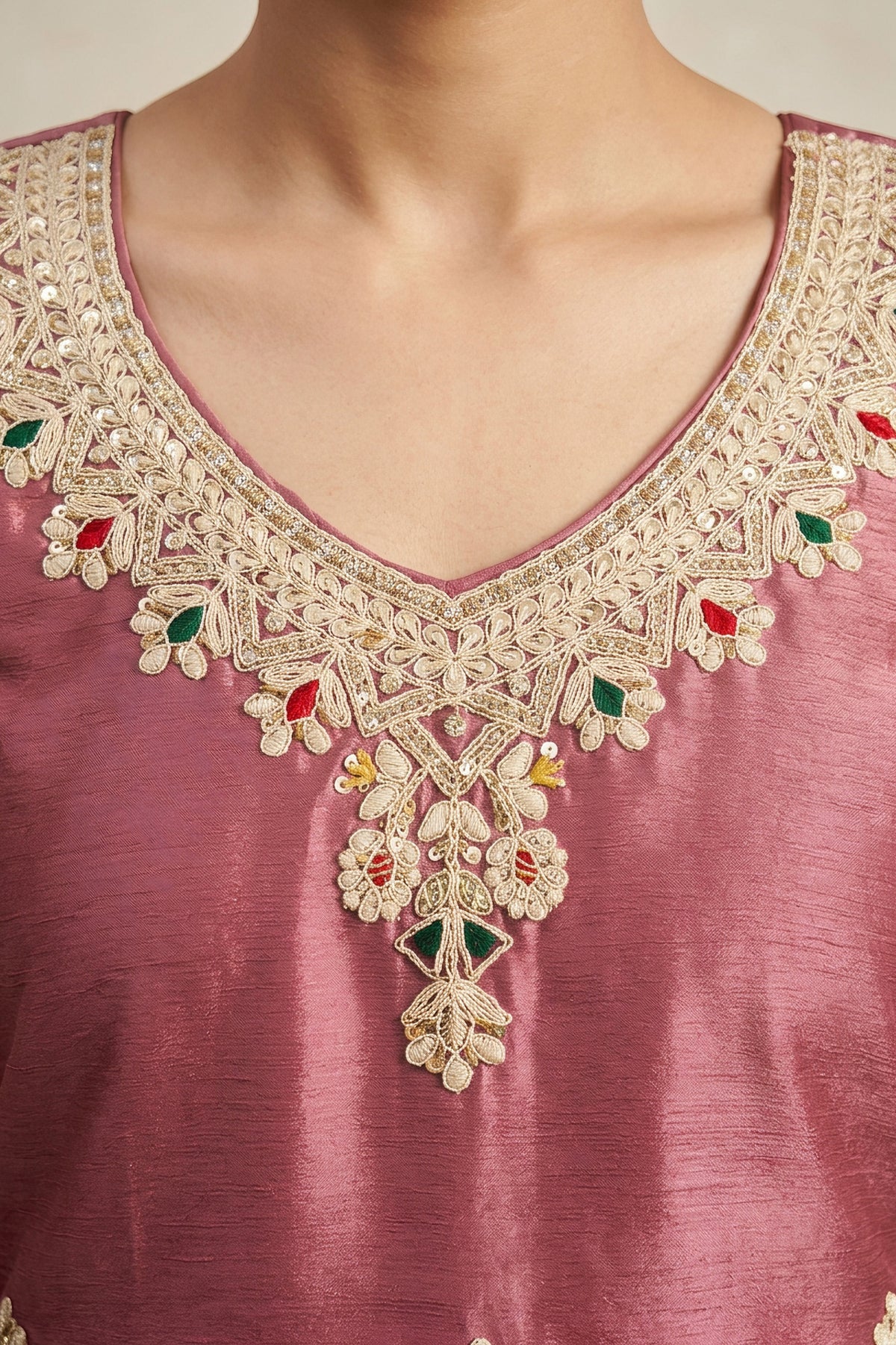 Pink Readymade Embroidered Chinon Palazzo Suit-SAR13353_3_SareeButa.com