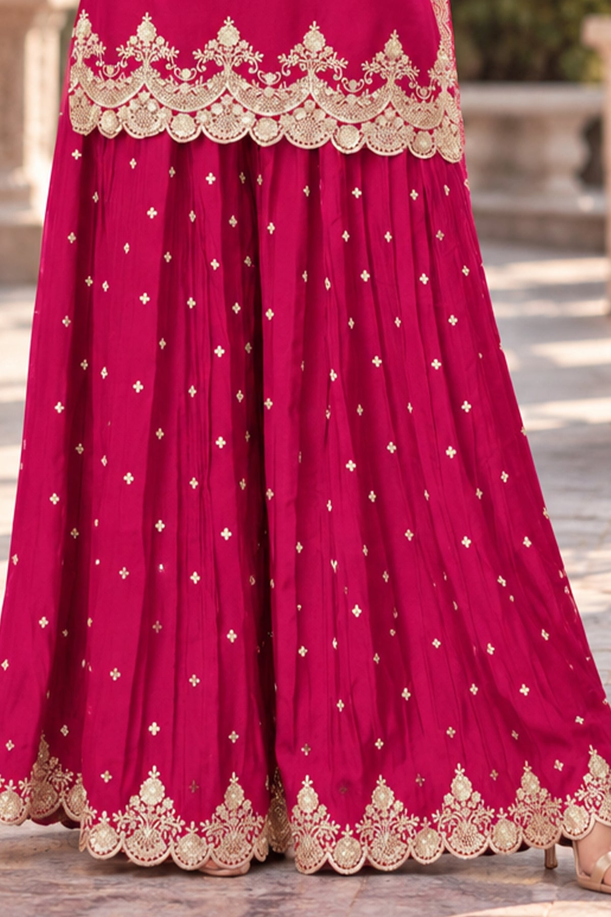 Pink Readymade Embroidered Chinon Palazzo Suit-SAR13557_4_SareeButa.com