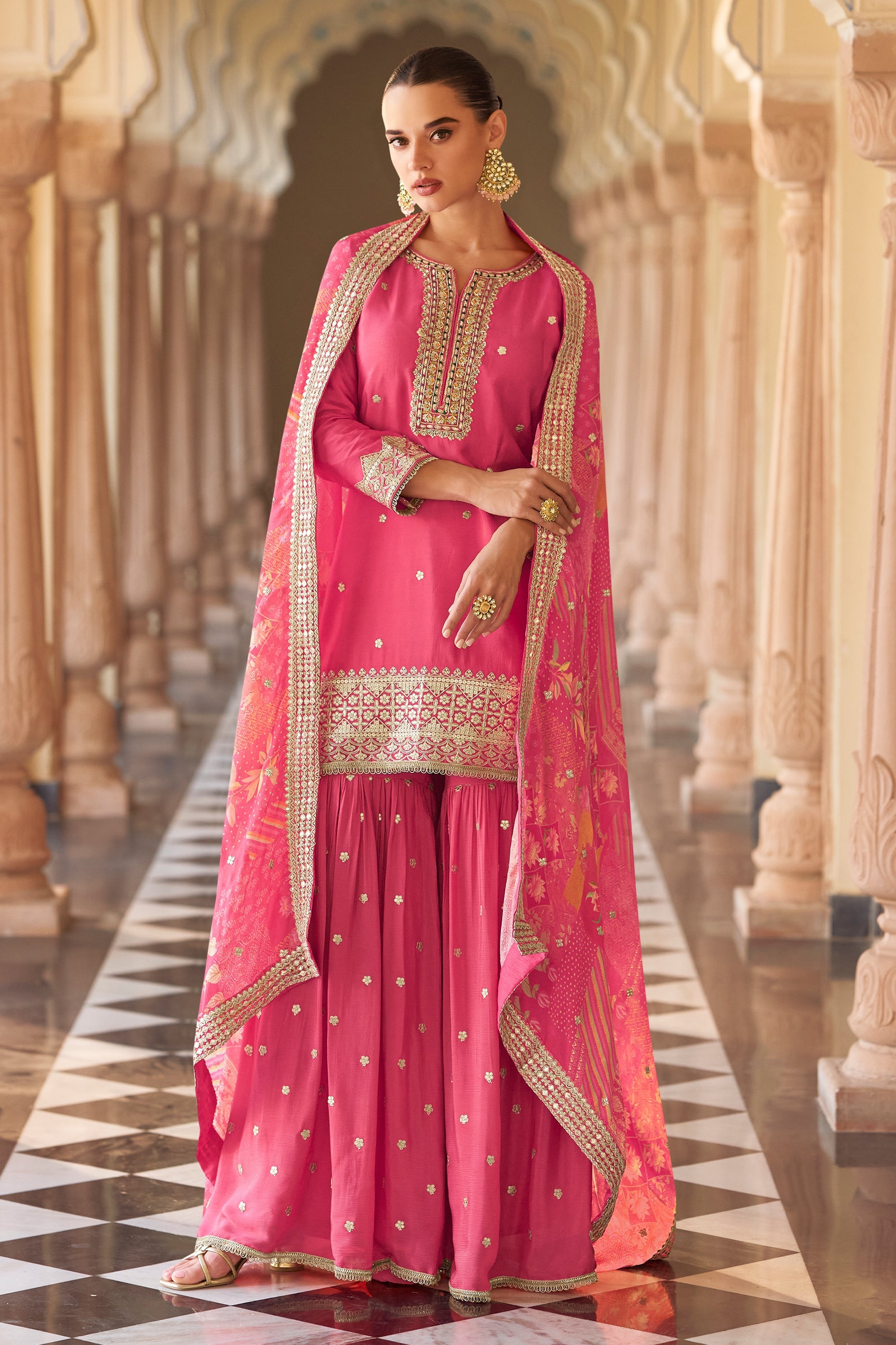 Pink Readymade Embroidered Chinon Sharara Suit-SAR11619_1_SareeButa.com