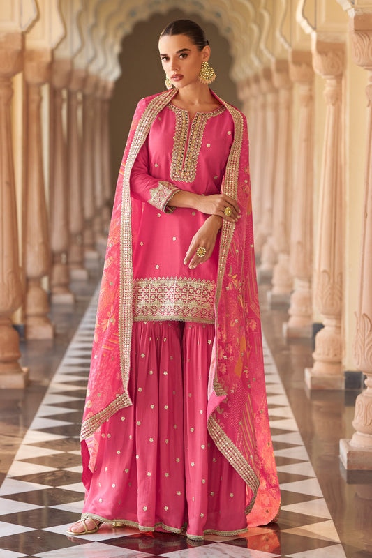 Pink Readymade Embroidered Chinon Sharara Suit-SAR11619_1_SareeButa.com