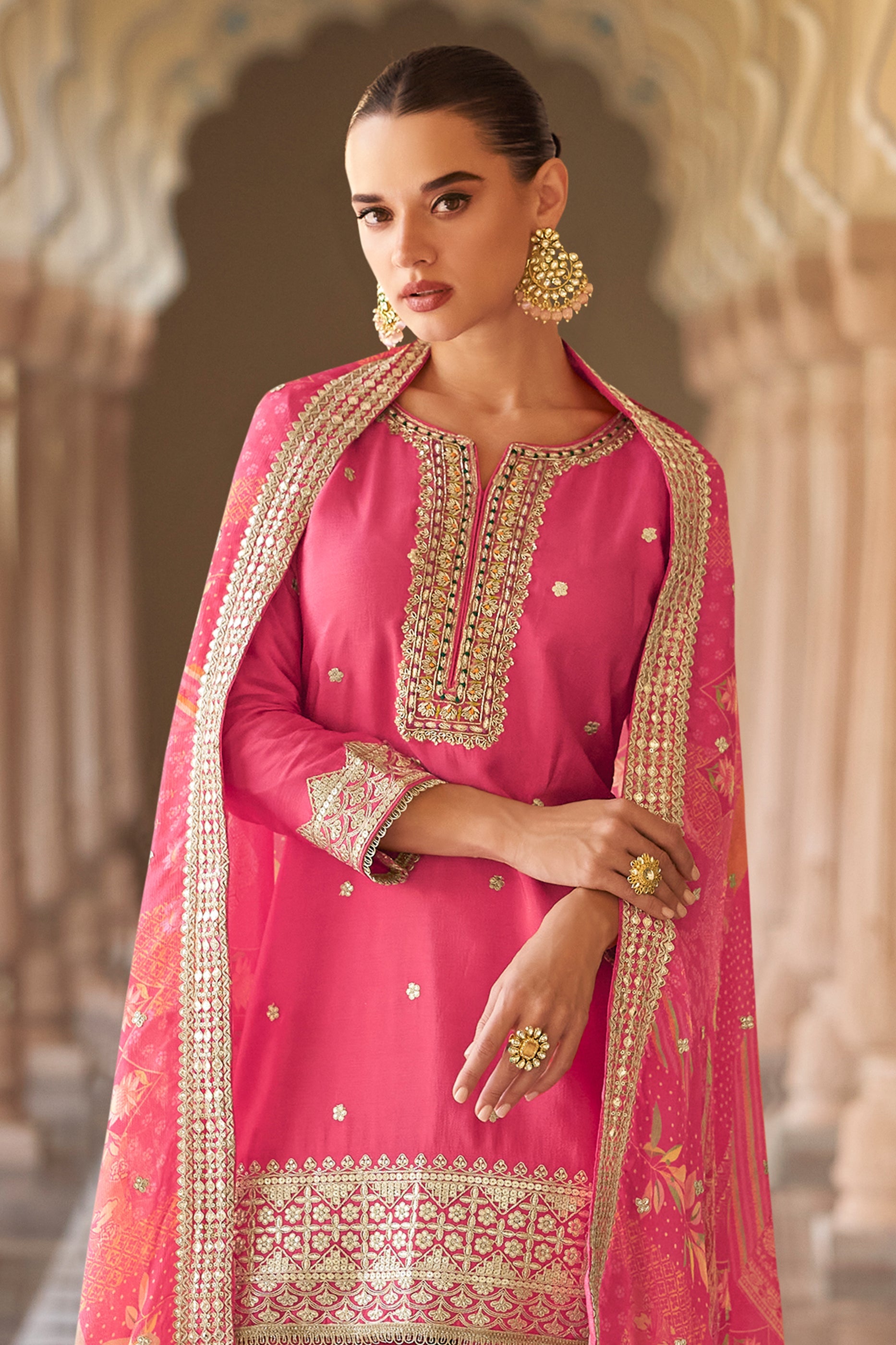 Pink Readymade Embroidered Chinon Sharara Suit-SAR11619_3_SareeButa.com