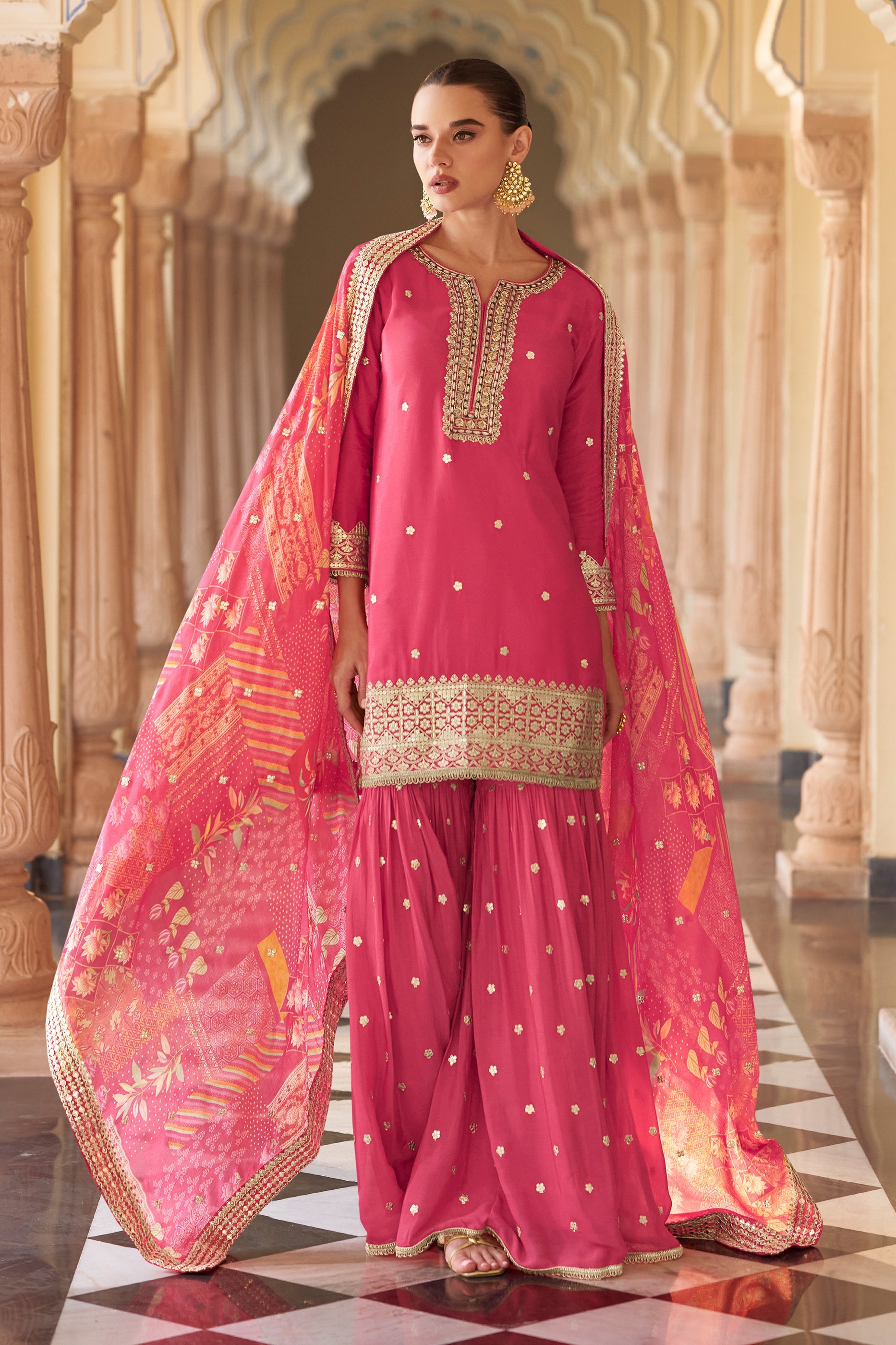 Pink Readymade Embroidered Chinon Sharara Suit-SAR11619_4_SareeButa.com