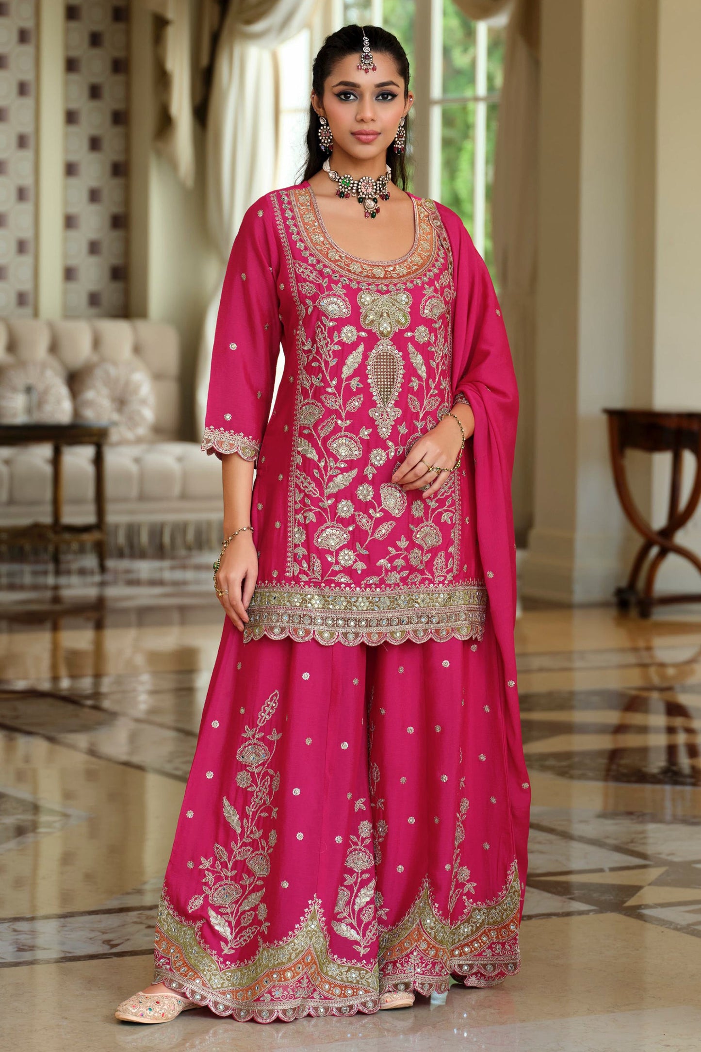 Pink Readymade Embroidered Chinon Sharara Suit-SAR12053_1_SareeButa.com