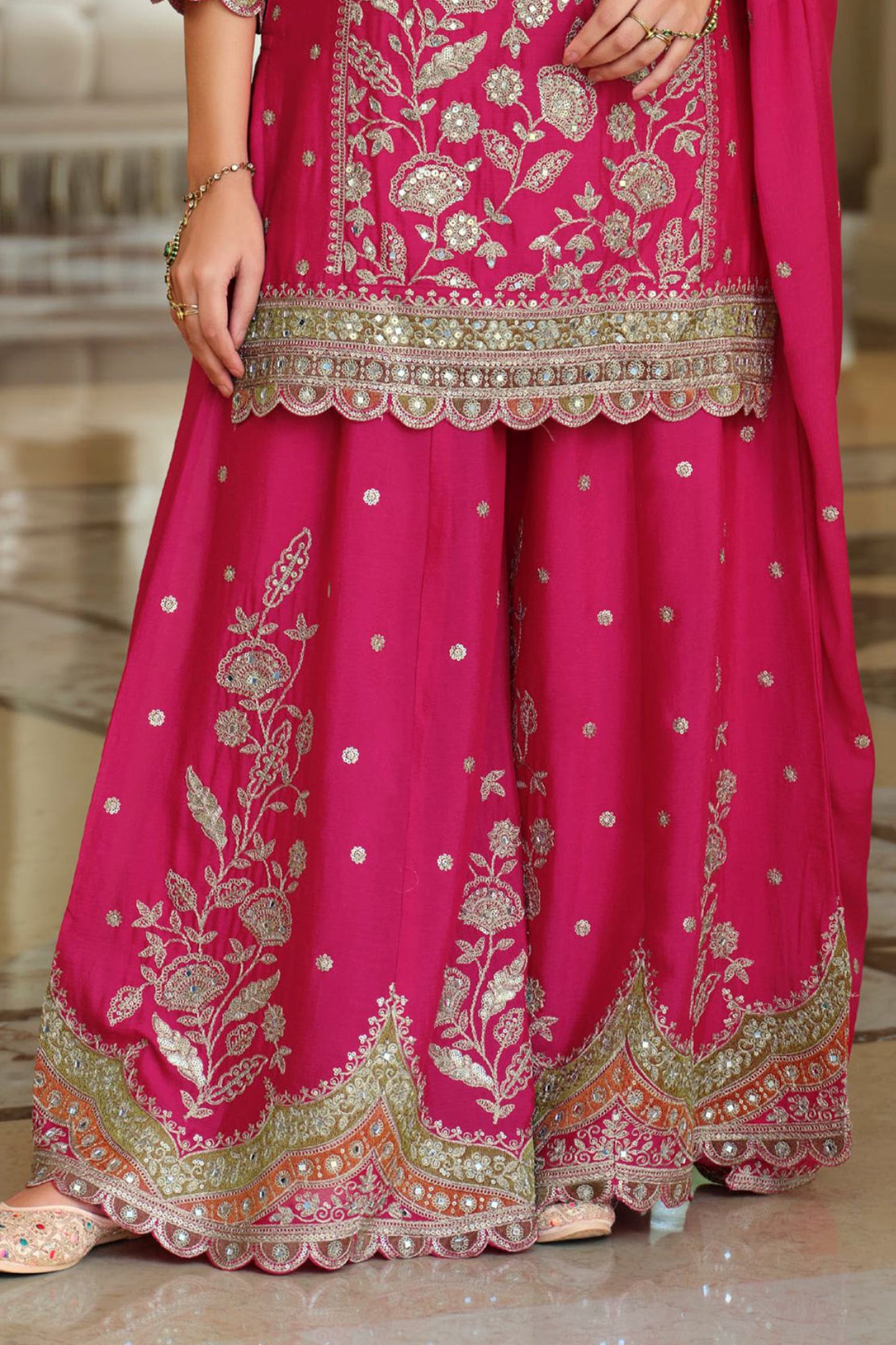 Pink Readymade Embroidered Chinon Sharara Suit-SAR12053_5_SareeButa.com