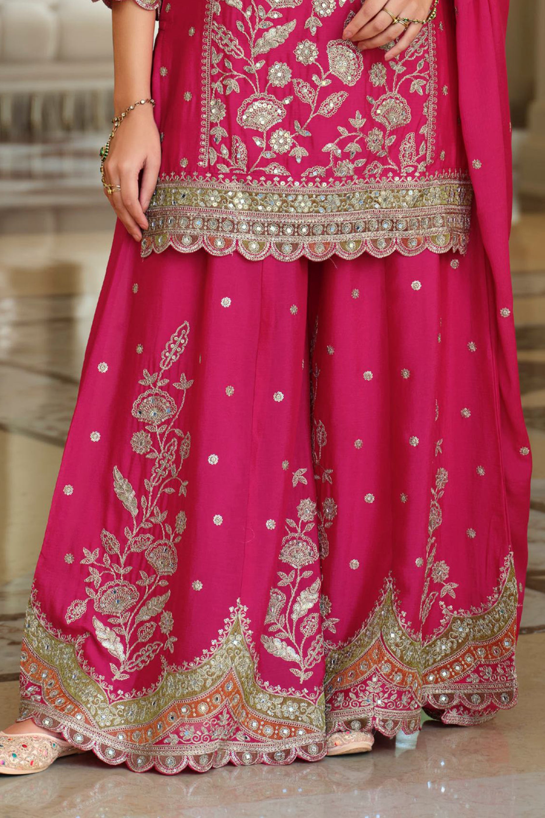 Pink Readymade Embroidered Chinon Sharara Suit-SAR12053_5_SareeButa.com